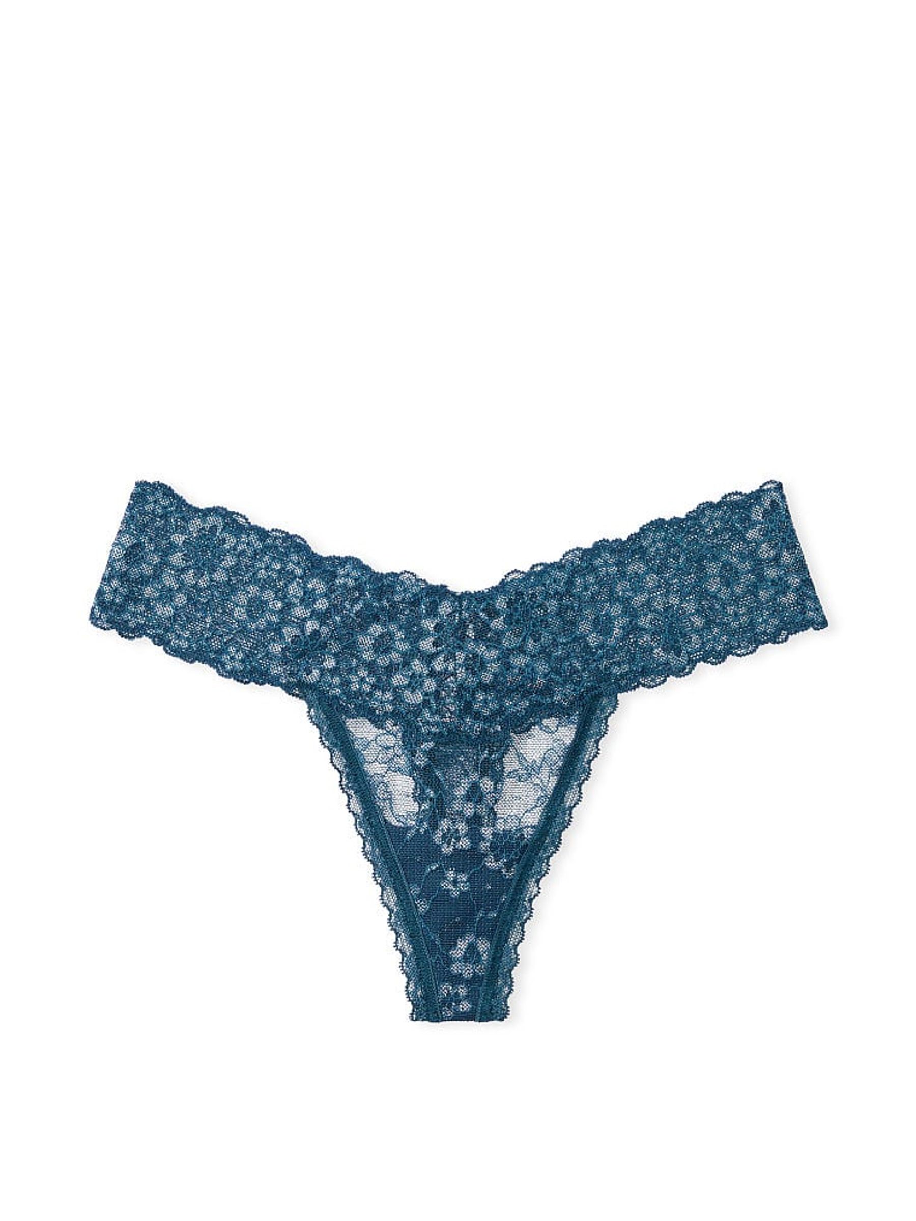 Midnight Sea Blue Silver Core Lace Up Thong Lace Knickers - Image 4 of 4
