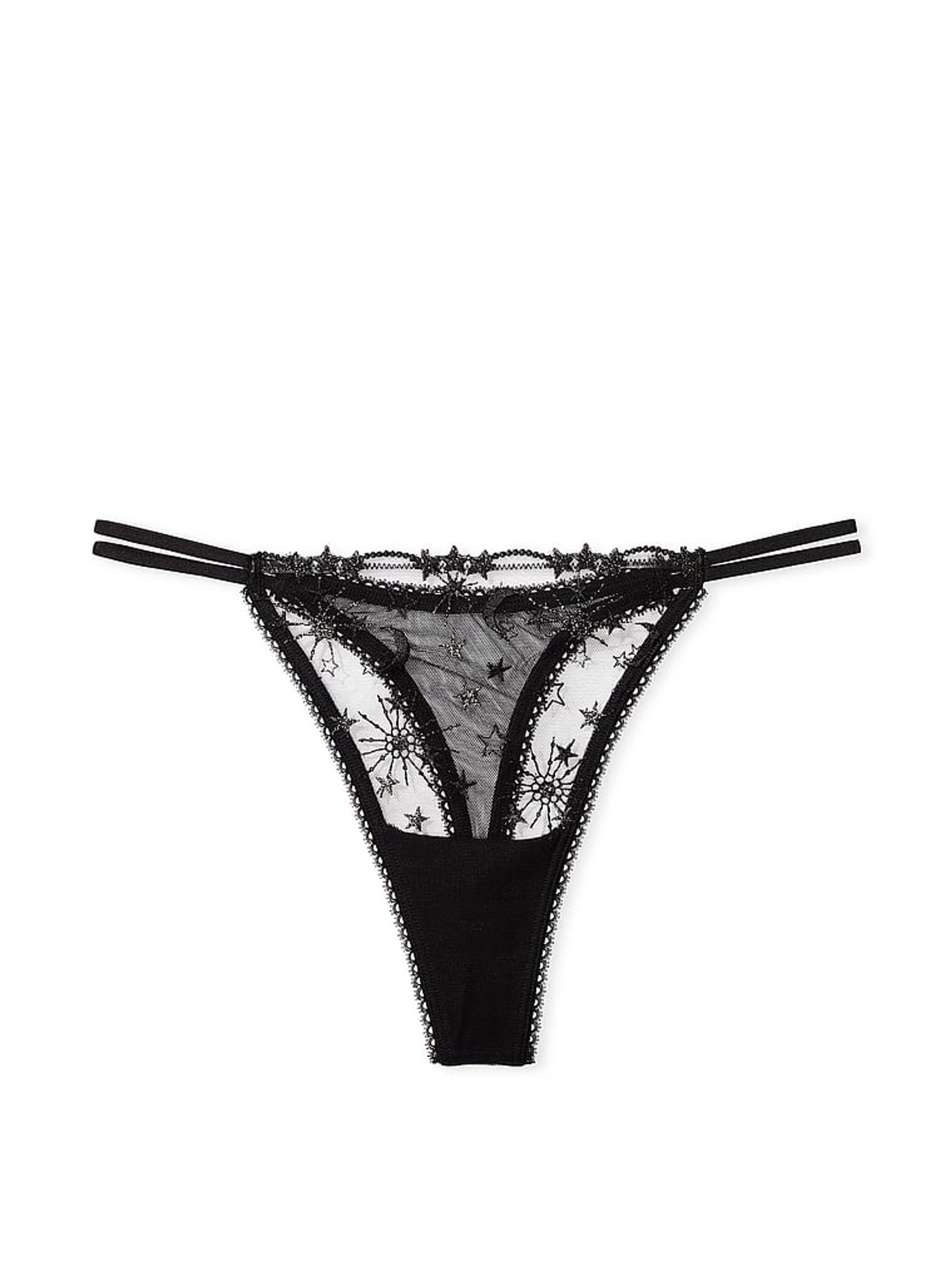Black Constellation Embroidery Thong Lace Knickers - Image 4 of 4