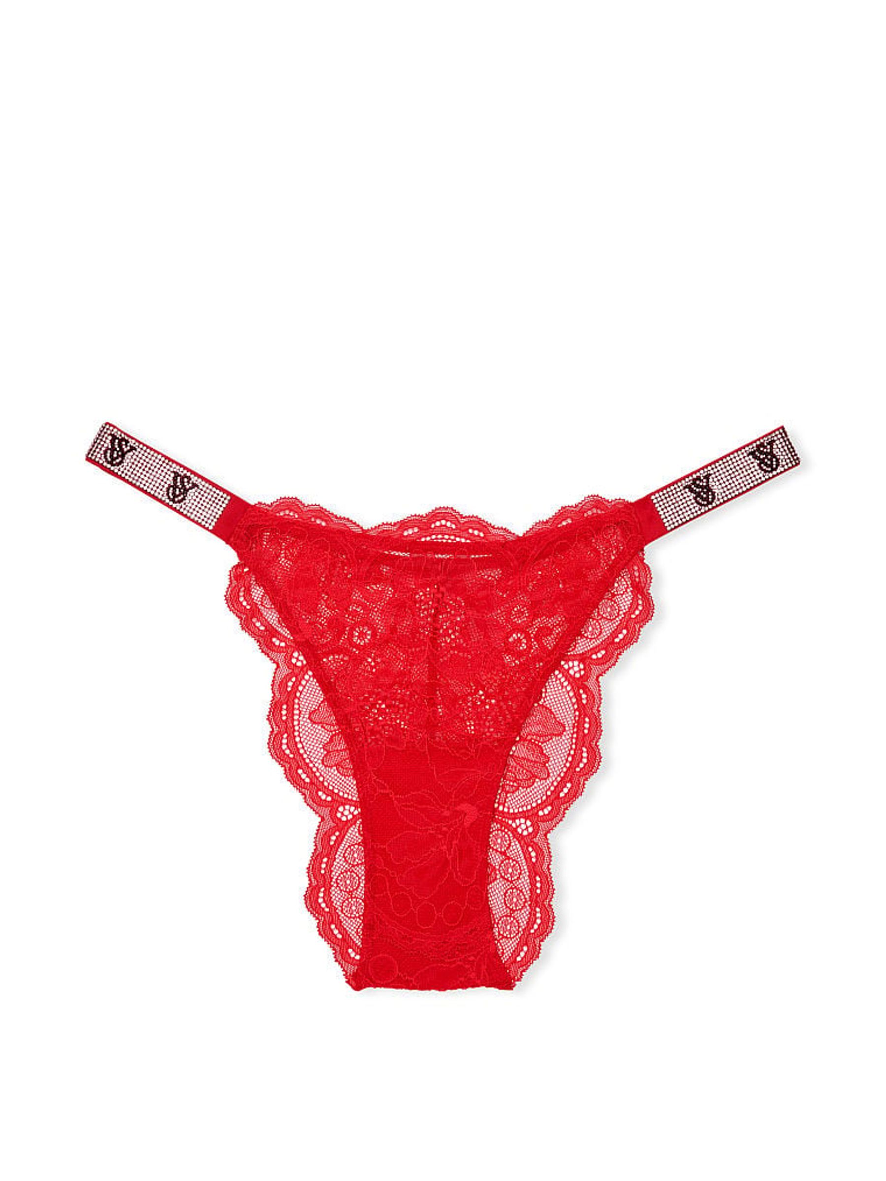 Lipstick Red Lace Monogram Brazilian Shine Strap Knickers - Image 3 of 3