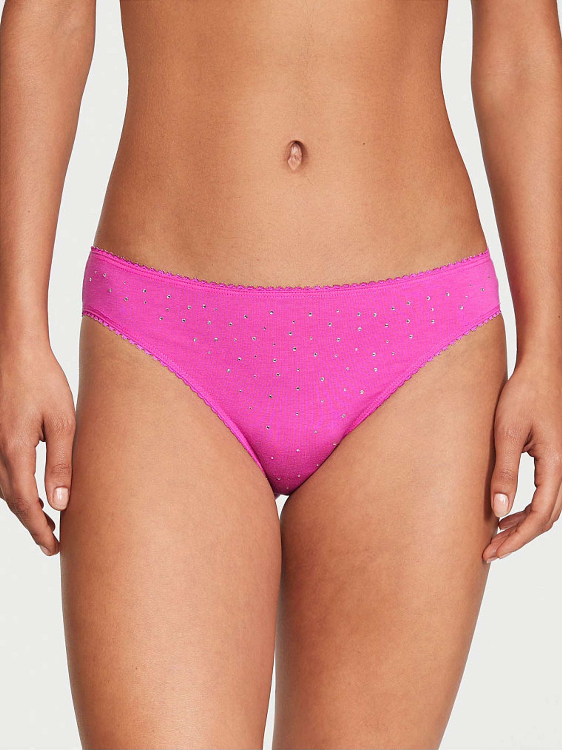 Fuchsia Frenzy Pink Scattered Stones Bikini Stretch Cotton Knickers - Image 1 of 3