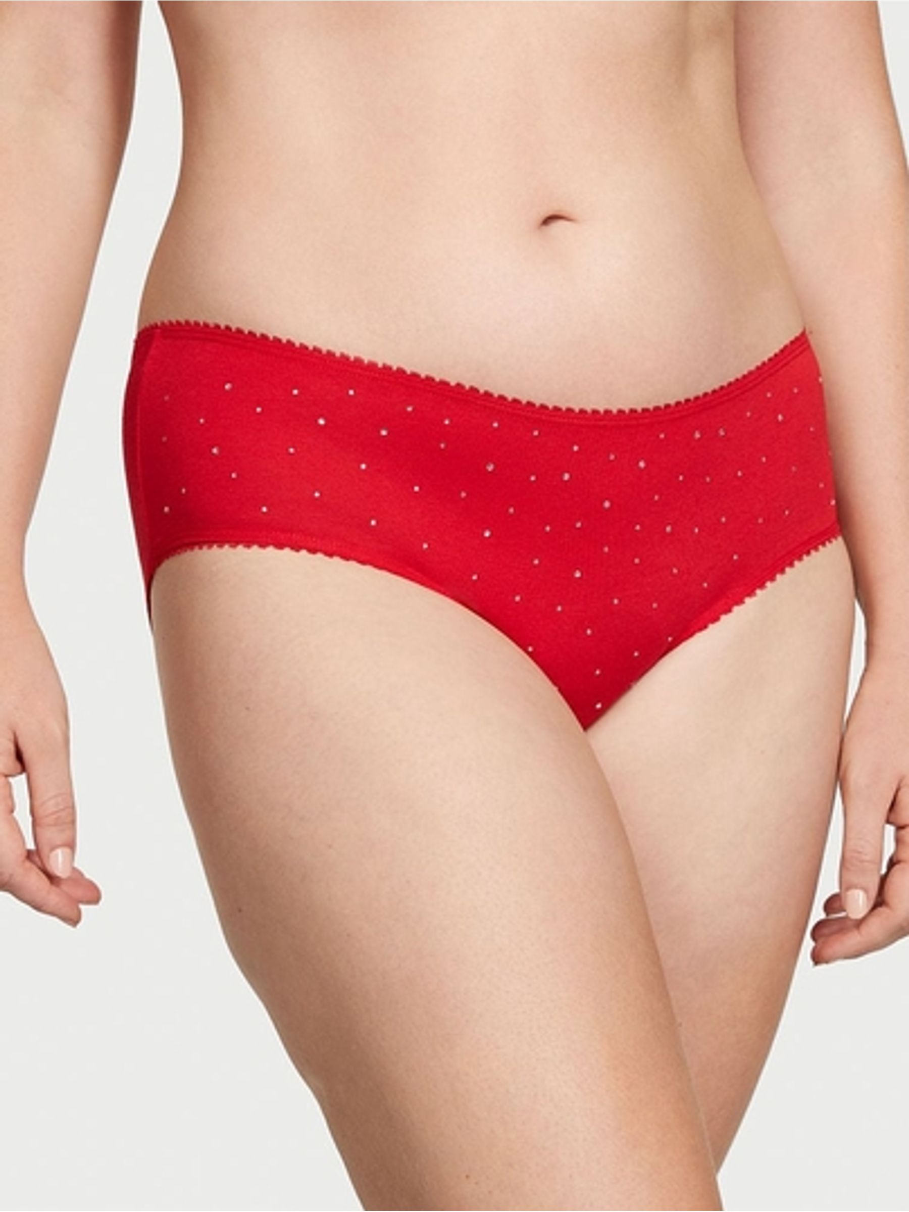 Lipstick Red Scattered Stones Hipster Stretch Cotton Knickers - Image 1 of 1
