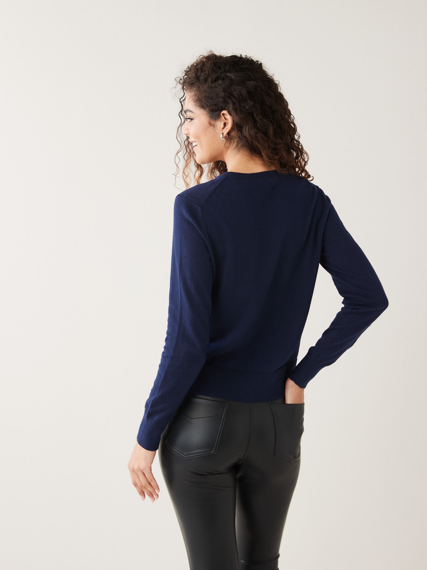 Blue Lightweight Cotton Long Sleeve Crew Neck Cardigan - Image 2 of 6