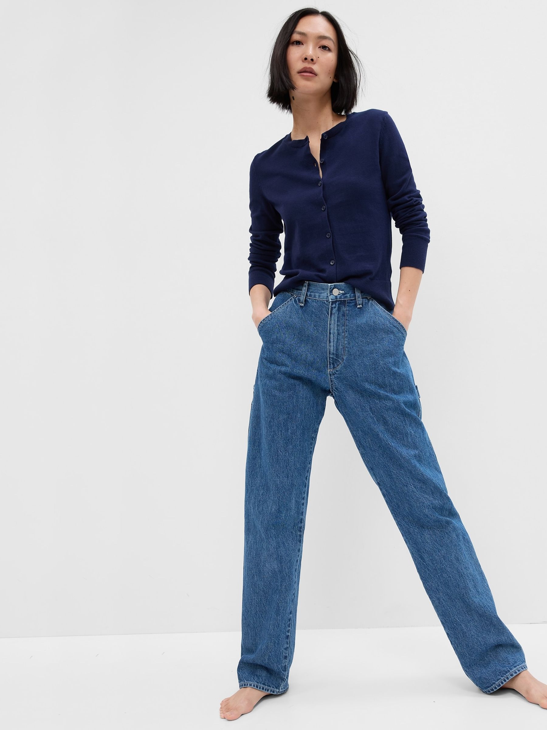Blue Lightweight Cotton Long Sleeve Crew Neck Cardigan - Image 3 of 6