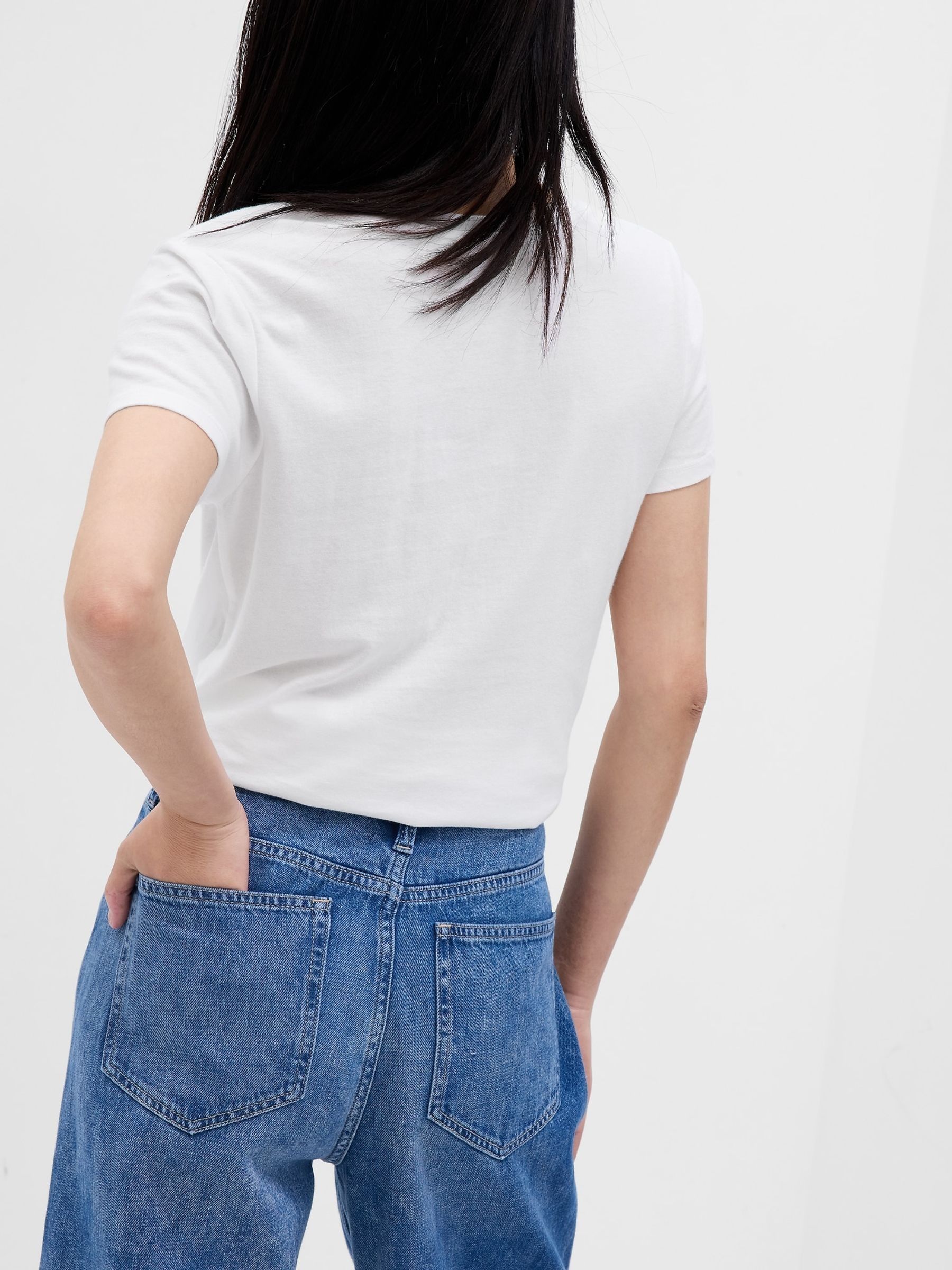 White V-Neck Favourite Cotton-Modal Short Sleeve T-Shirt - Image 2 of 3