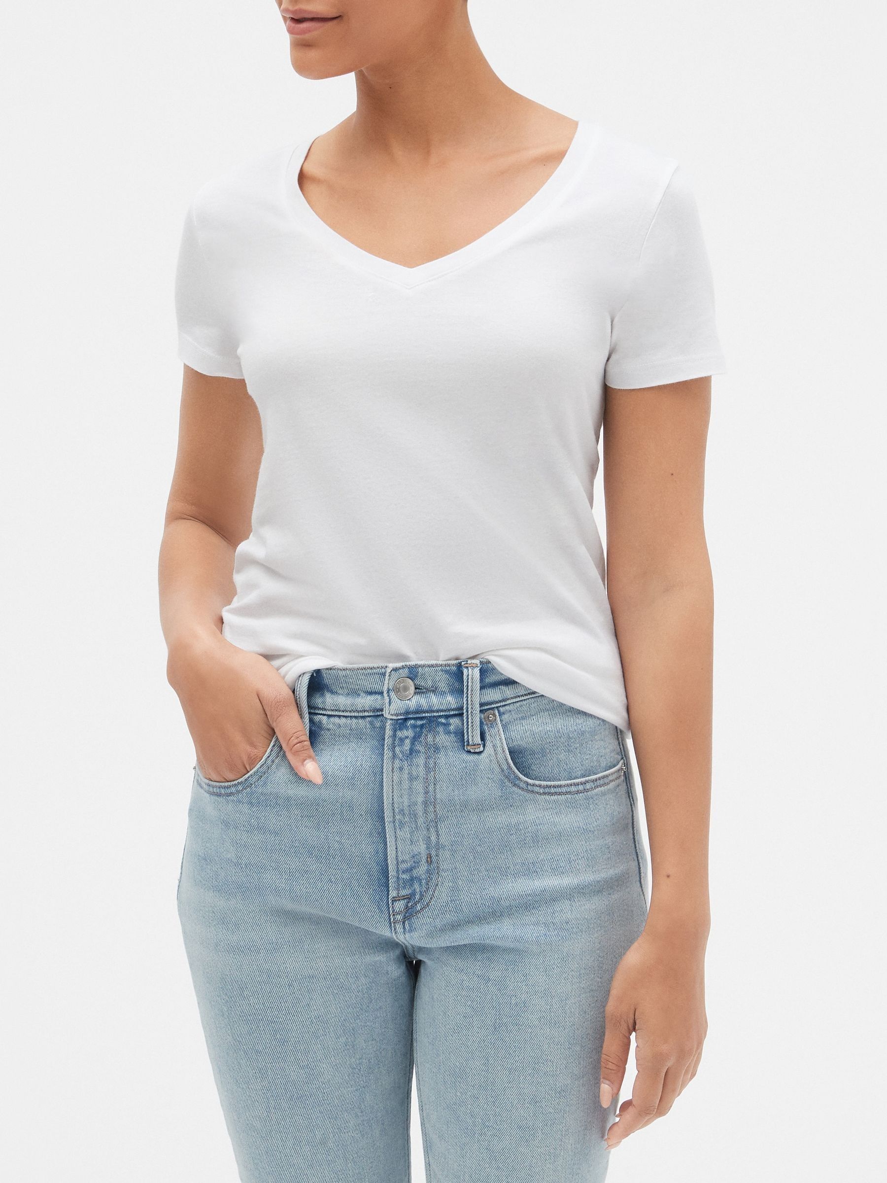 White V-Neck Favourite Cotton-Modal Short Sleeve T-Shirt - Image 3 of 3