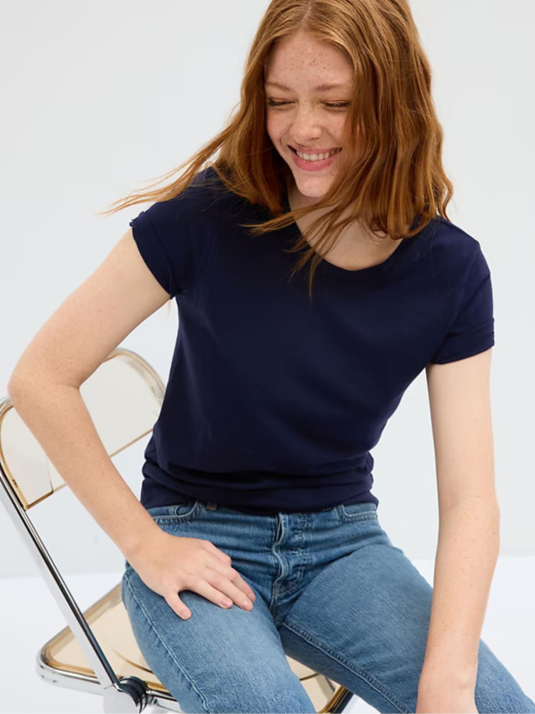 Navy Blue Crew Neck Favourite Cotton-Modal Short Sleeve T-Shirt - Image 4 of 6