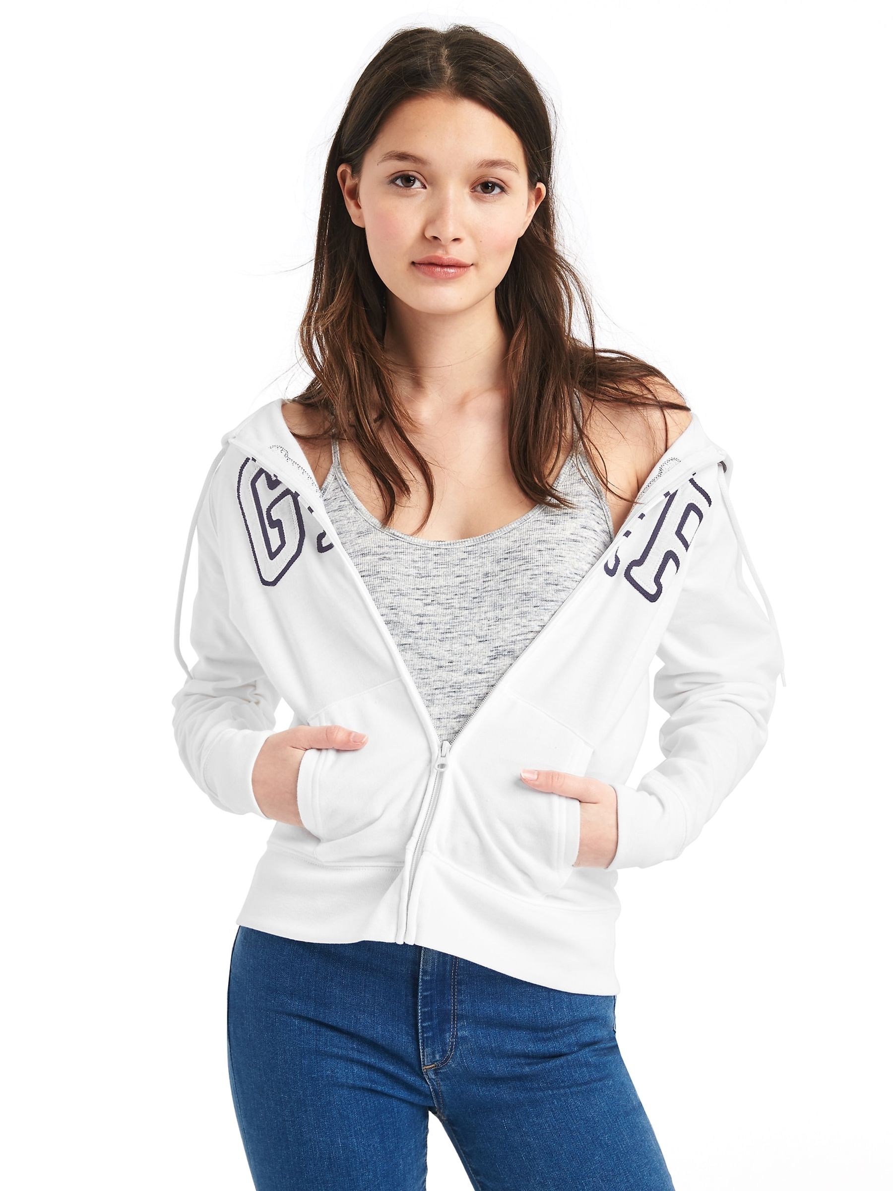 White Logo Zip Up Hoodie | Gap