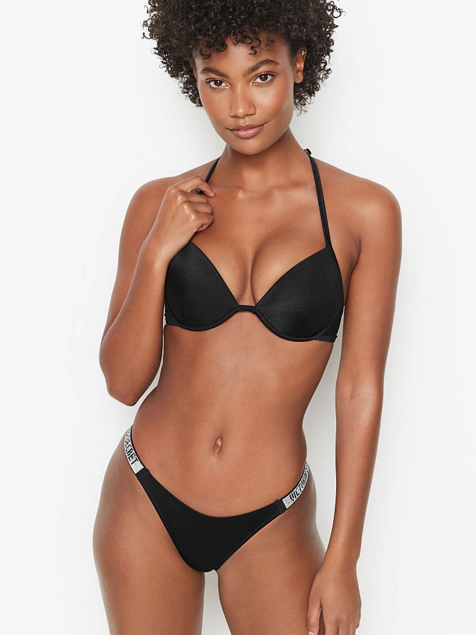 Black Brazilian Shine Strap Swim Bikini Bottom - Image 1 of 3