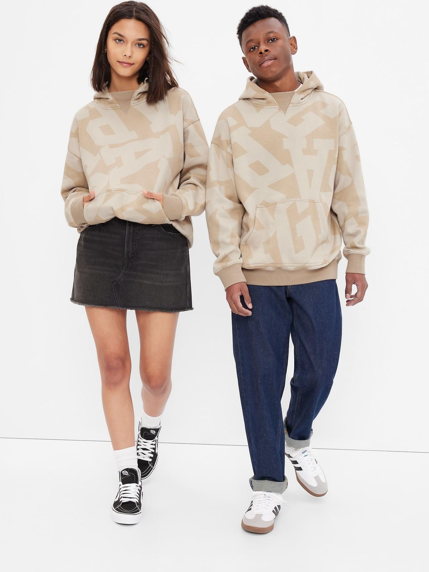 Beige Letters Print Teen  Logo Hoodie - Image 1 of 1