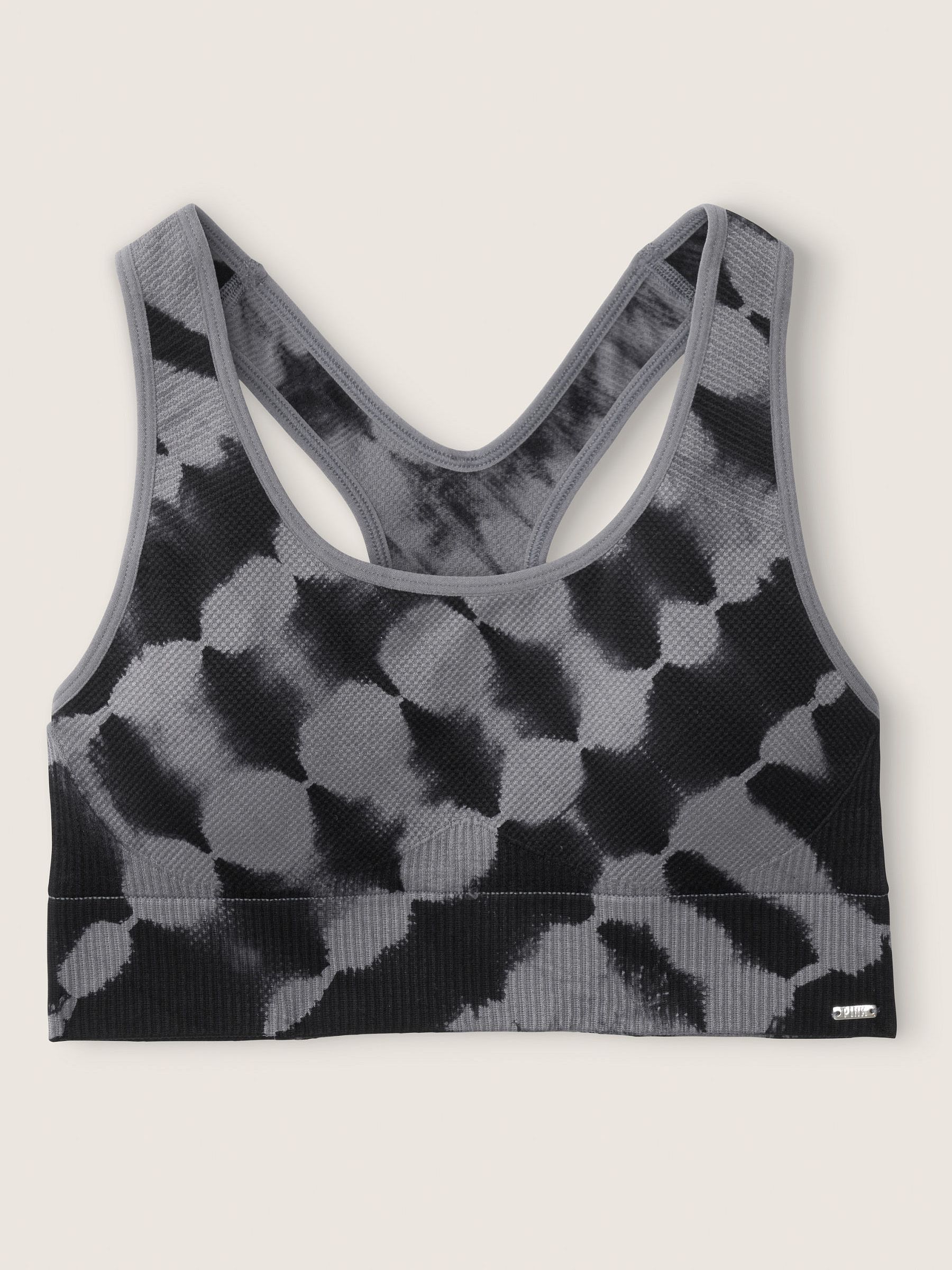 Black And Grey Tie Dye Seamless Lightly Lined Low Impact Racerback Sports Bra - Image 4 of 4