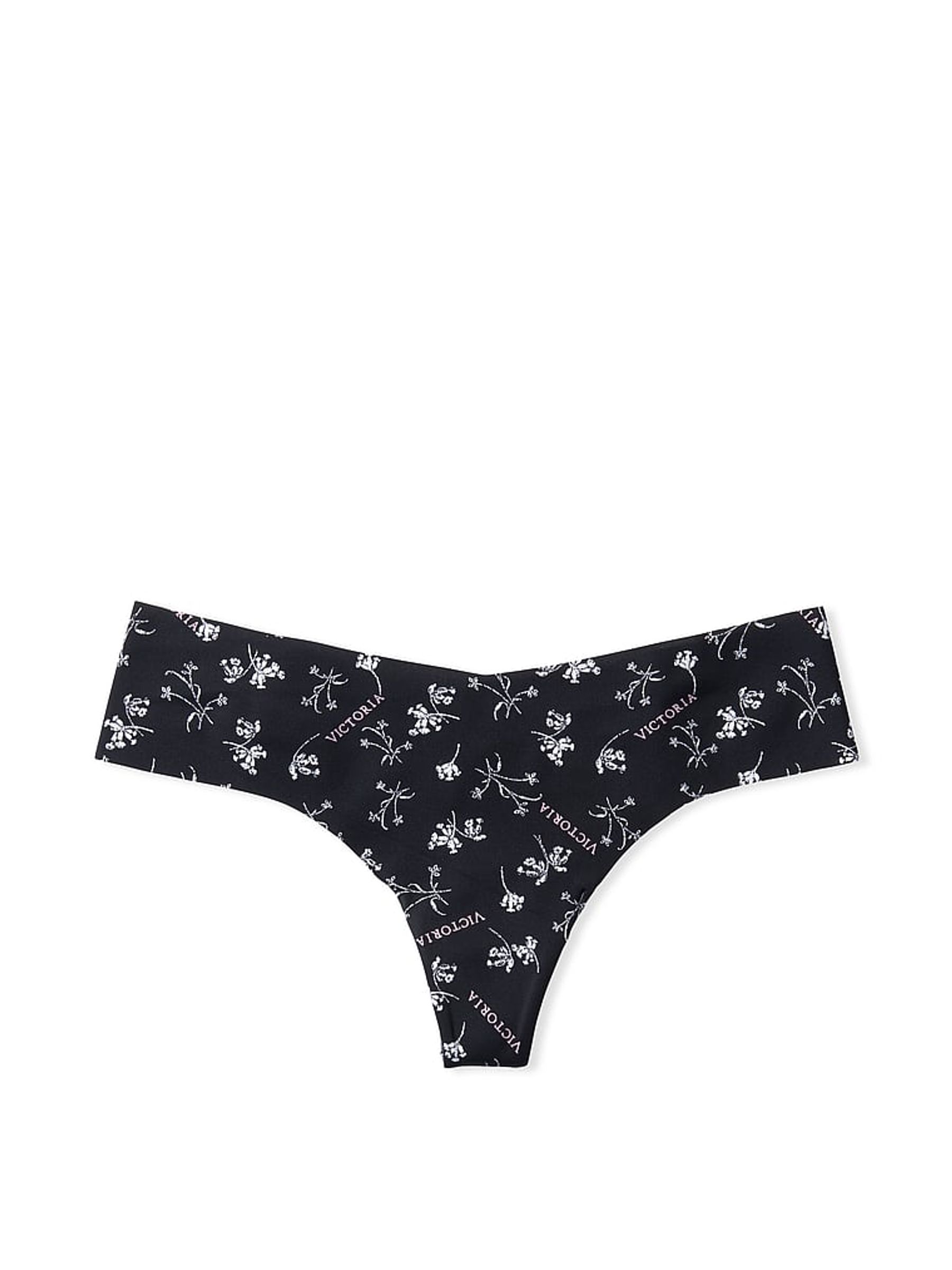 Black Floral Logo No Show Thong Knickers - Image 3 of 3