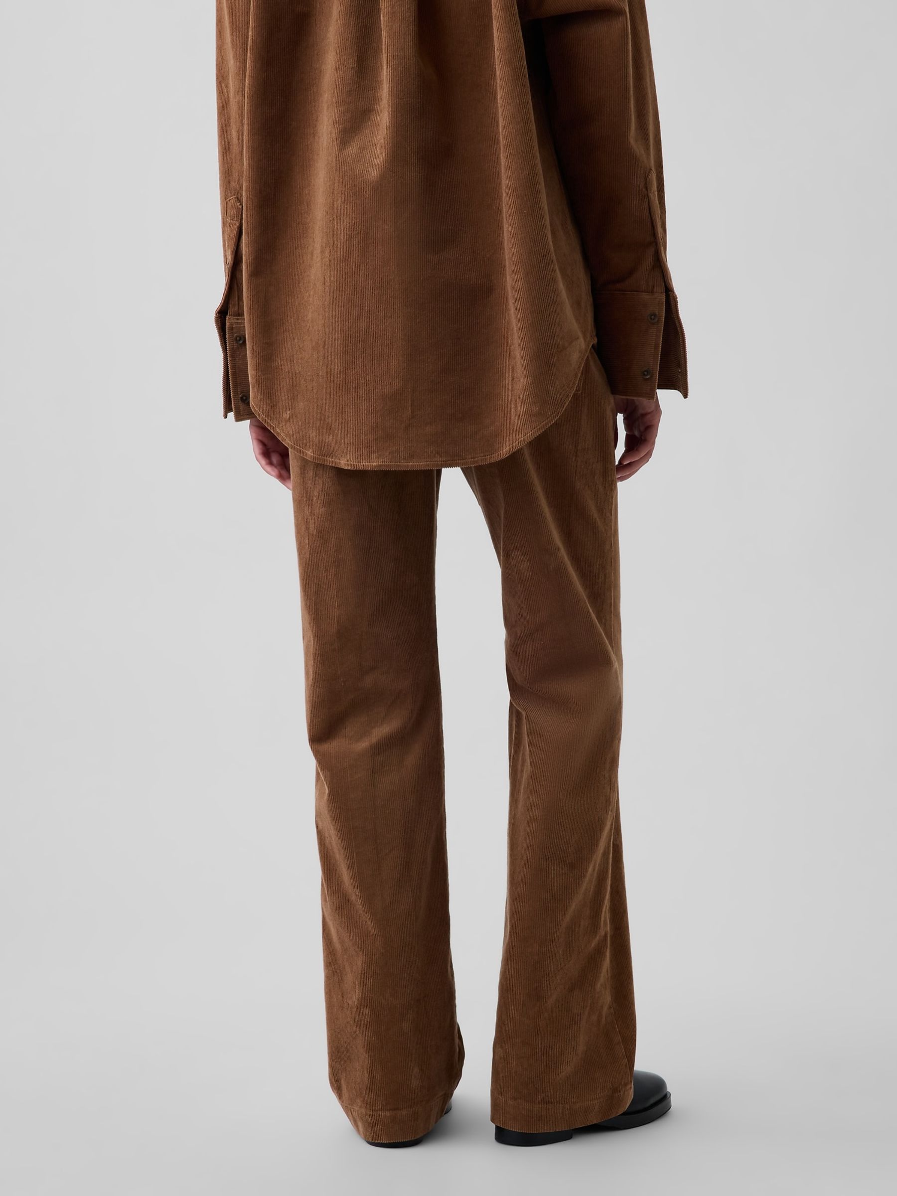 Tan Brown Mid Rise Corduroy Relaxed Flare Trousers - Image 2 of 6 Tan Brown Mid Rise Corduroy Relaxed Flare Trousers - Image 2 of 6