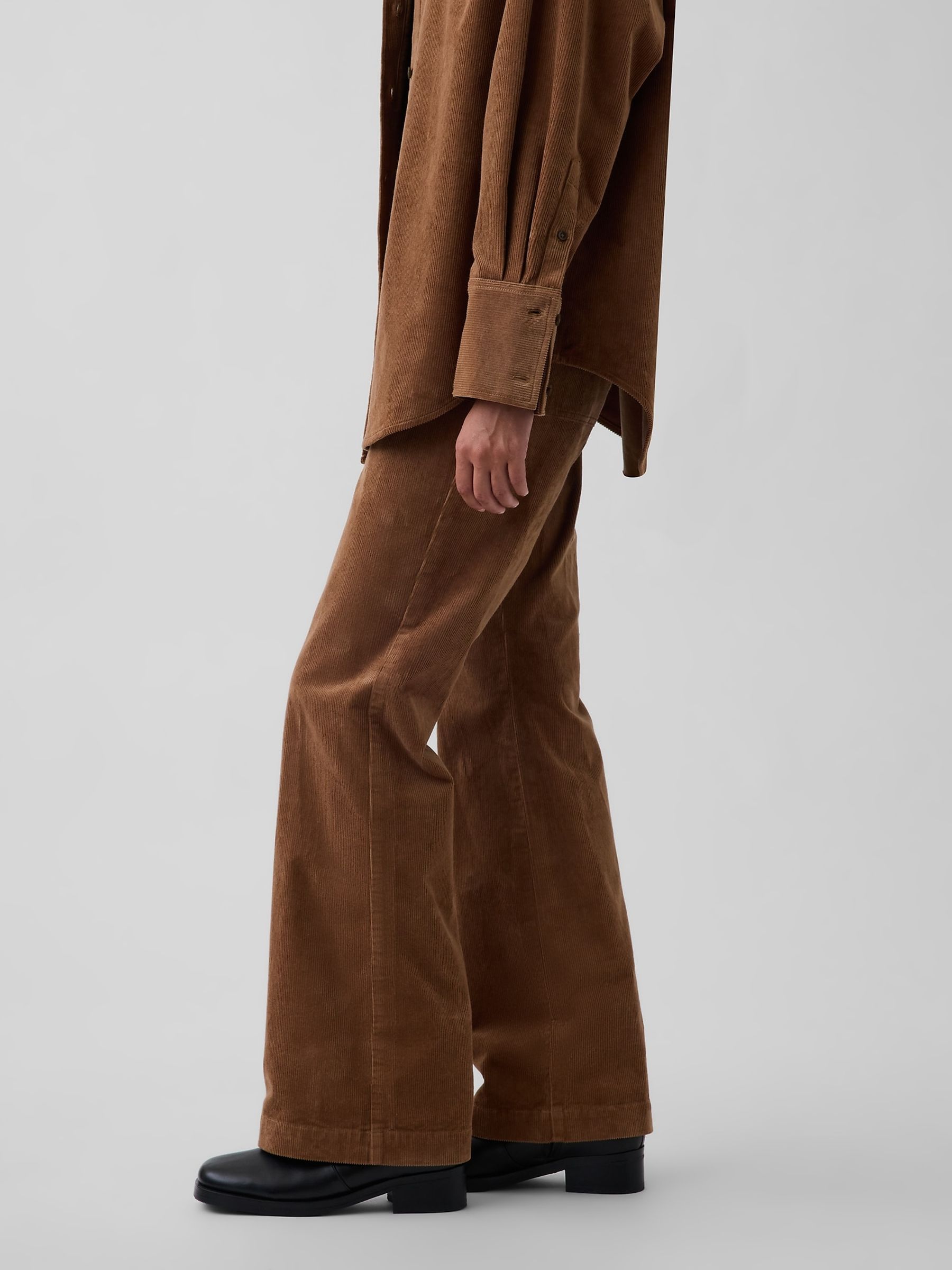 Tan Brown Mid Rise Corduroy Relaxed Flare Trousers - Image 3 of 6