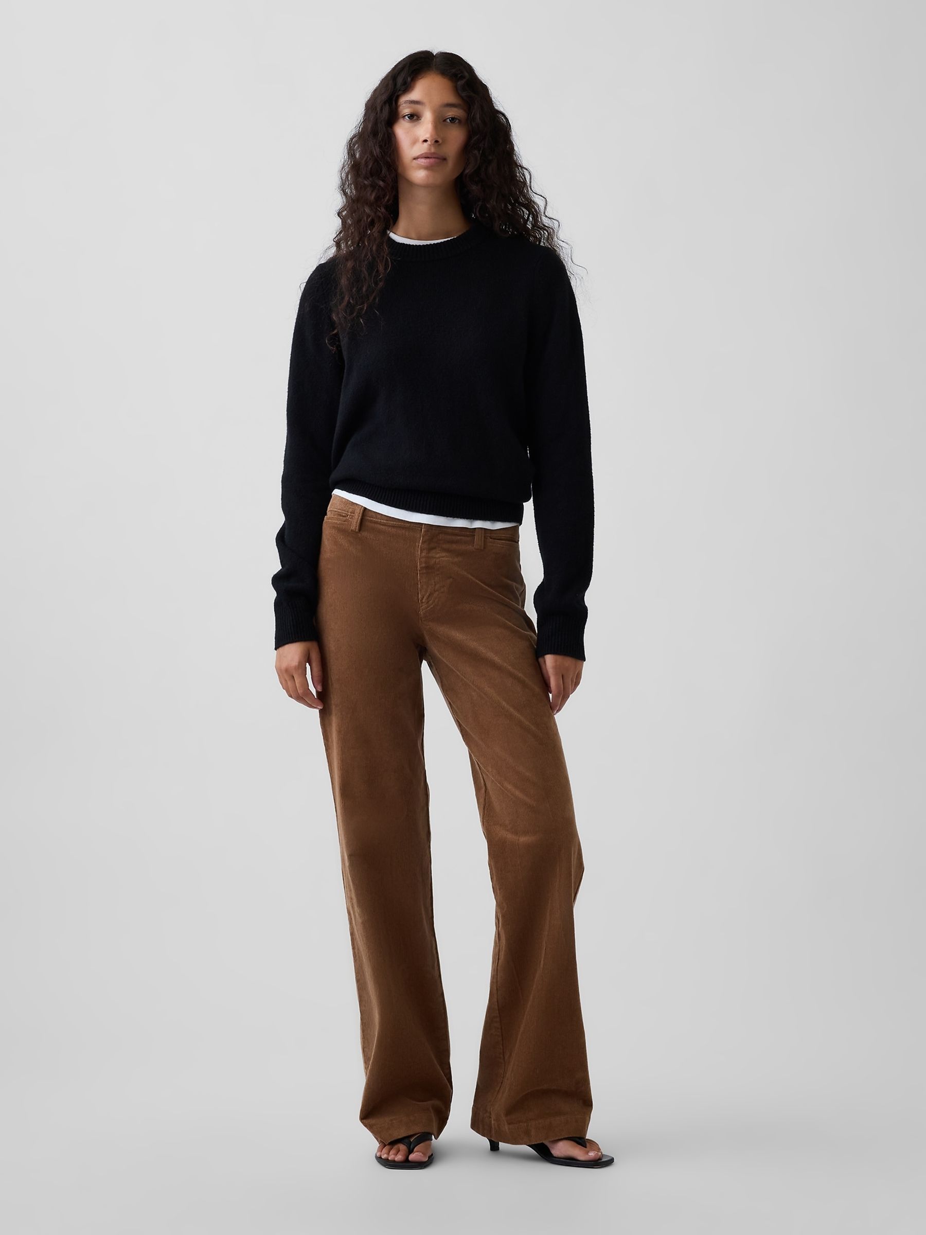 Tan Brown Mid Rise Corduroy Relaxed Flare Trousers - Image 4 of 6
