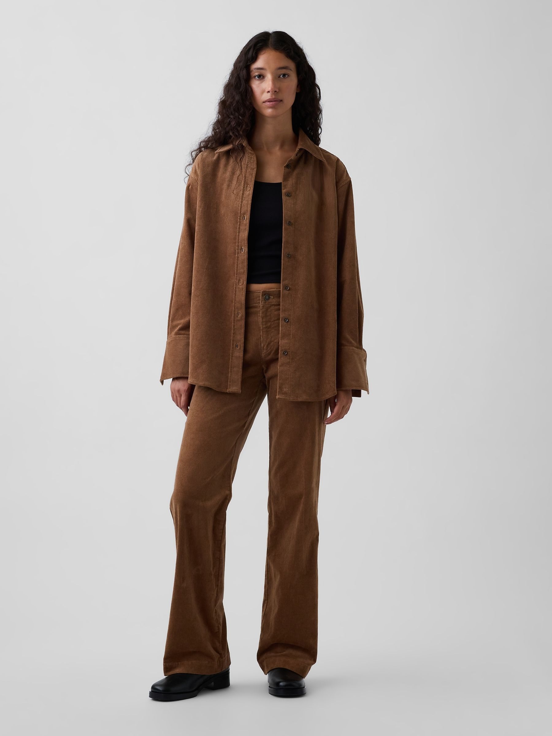 Tan Brown Mid Rise Corduroy Relaxed Flare Trousers - Image 5 of 6