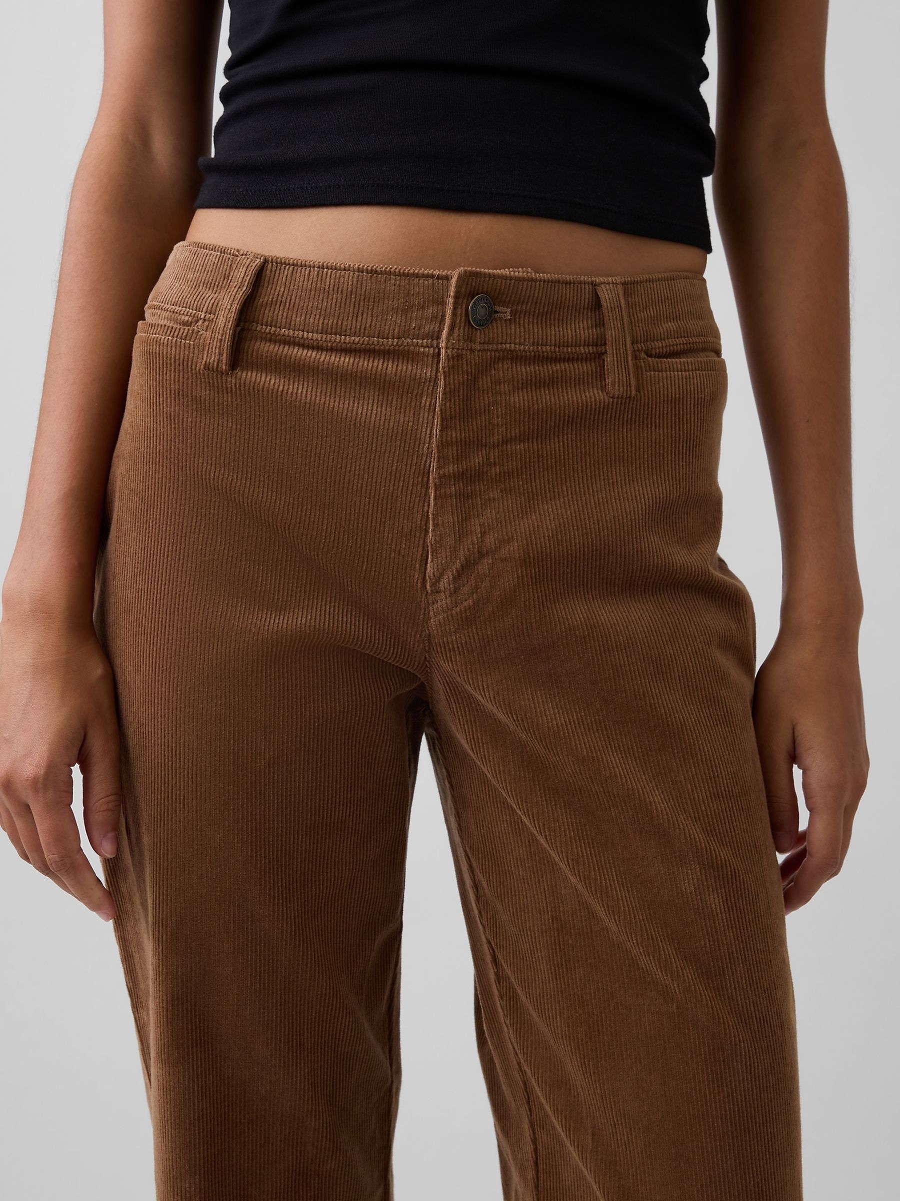 Tan Brown Mid Rise Corduroy Relaxed Flare Trousers - Image 6 of 6 Tan Brown Mid Rise Corduroy Relaxed Flare Trousers - Image 6 of 6