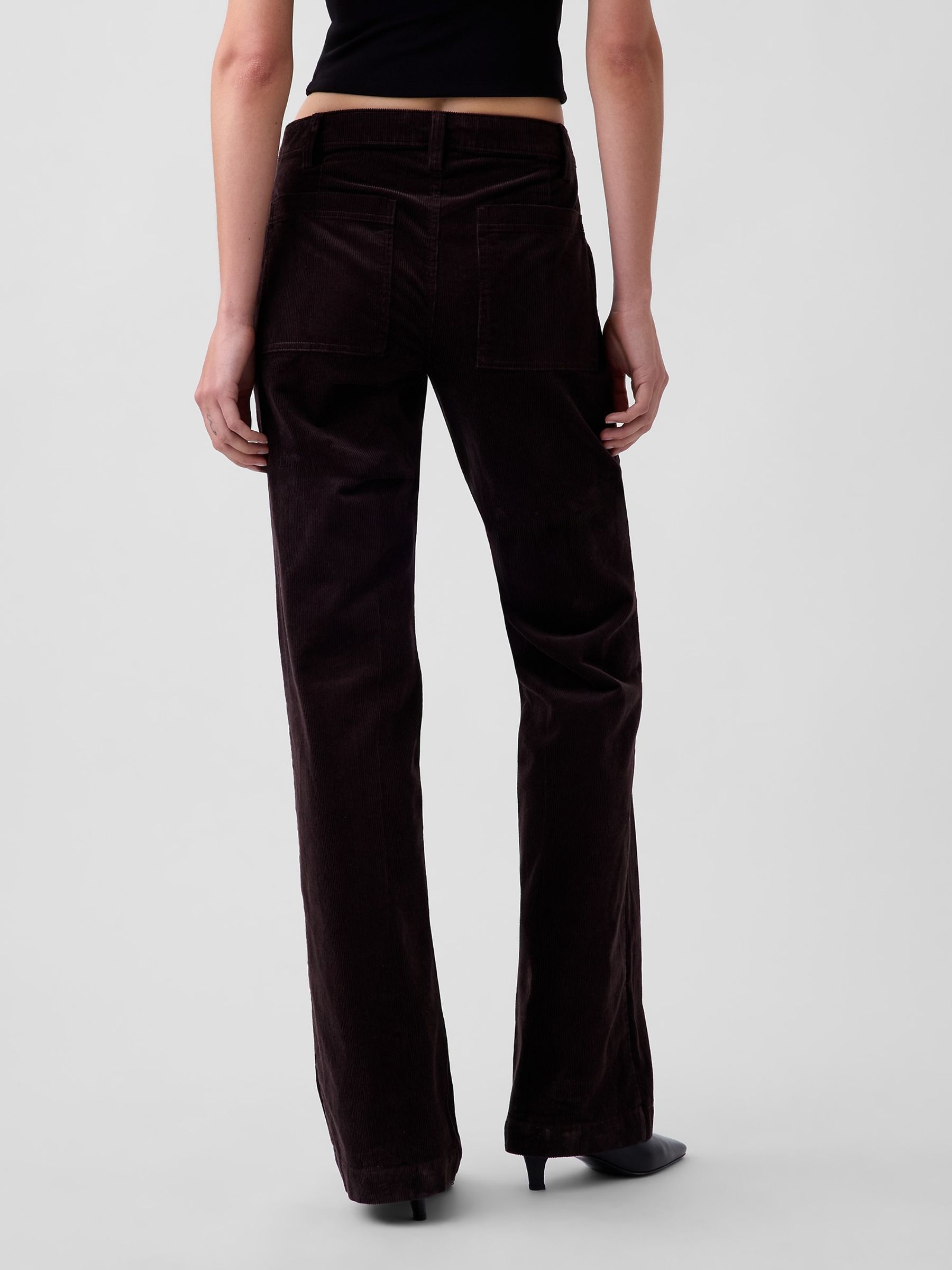 Dark Brown Mid Rise Corduroy Relaxed Flare Trousers - Image 2 of 5 Dark Brown Mid Rise Corduroy Relaxed Flare Trousers - Image 2 of 5