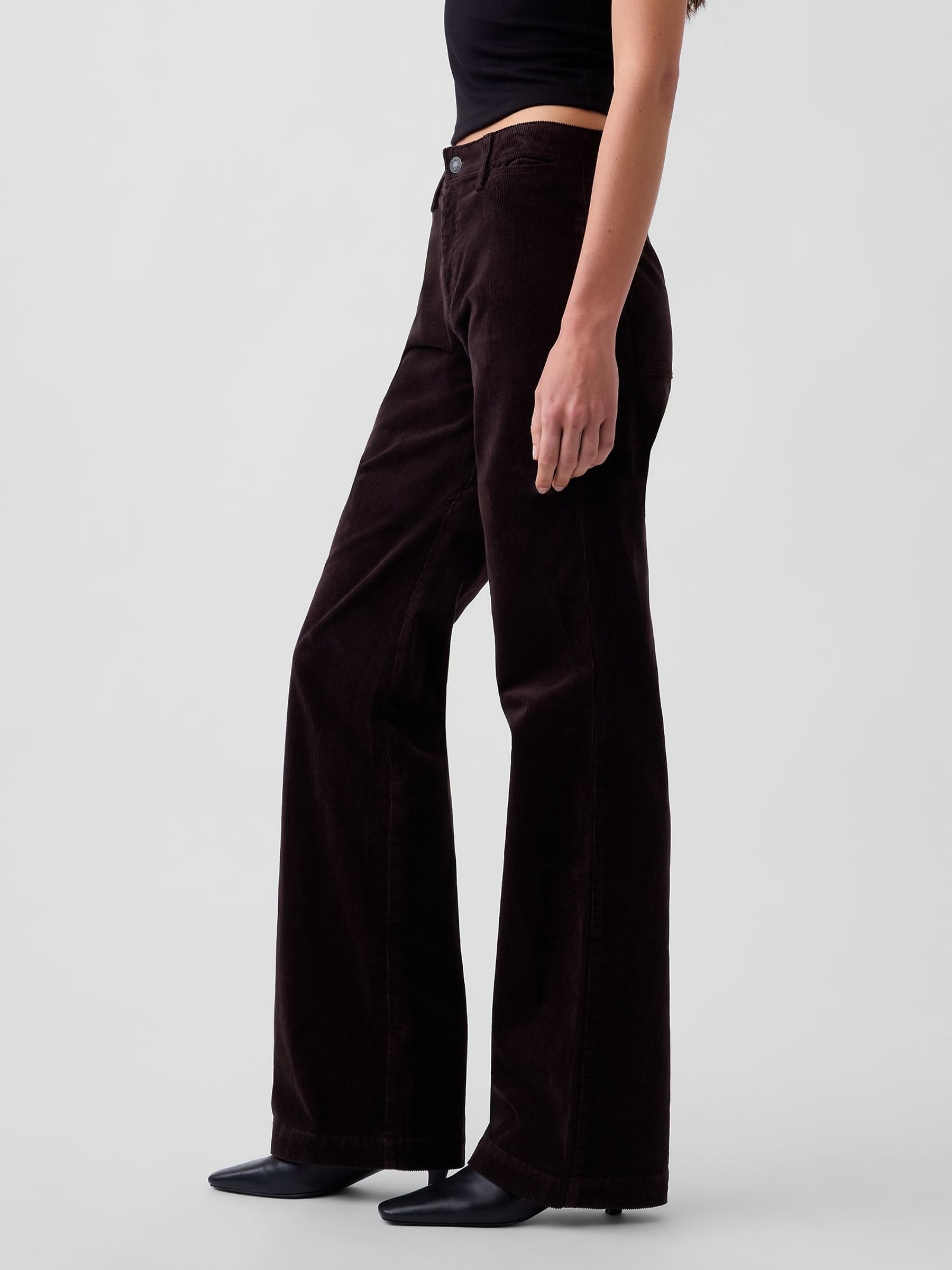 Dark Brown Mid Rise Corduroy Relaxed Flare Trousers - Image 3 of 5