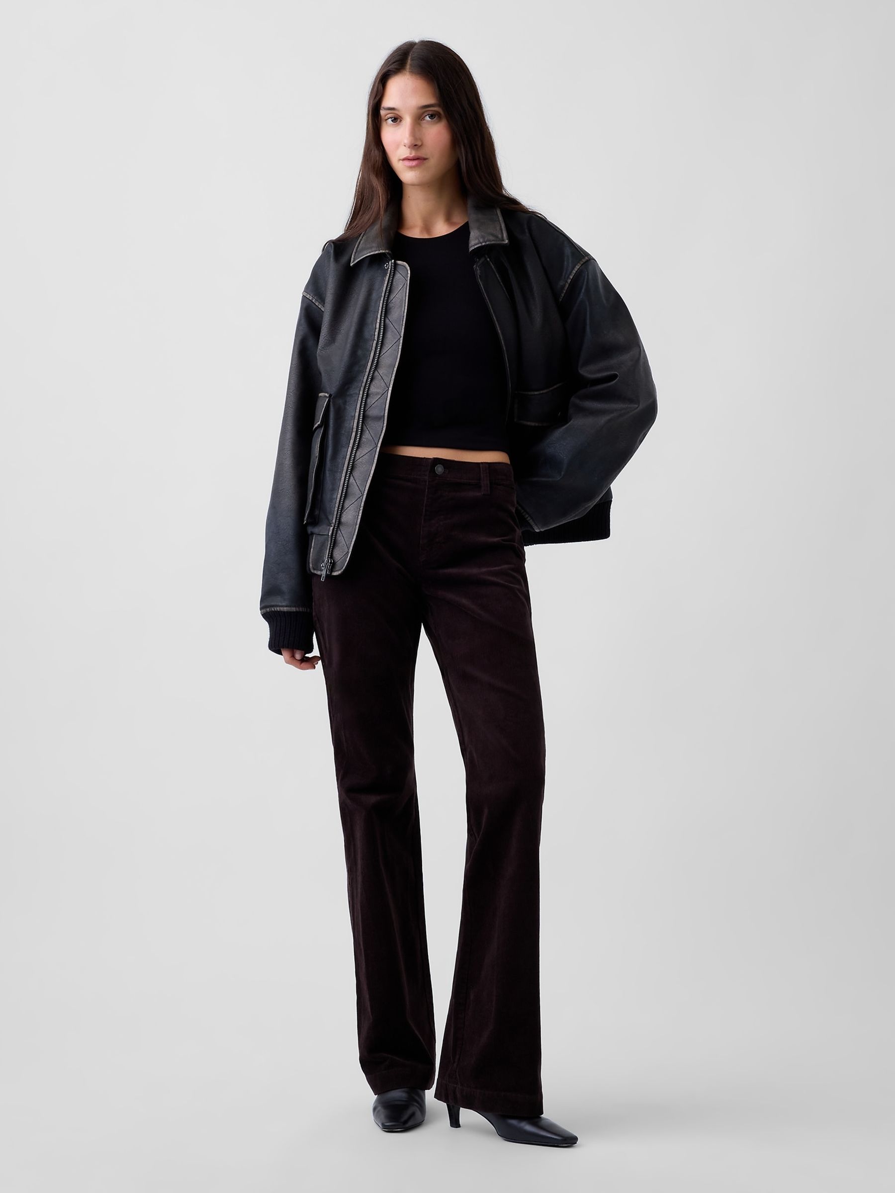 Dark Brown Mid Rise Corduroy Relaxed Flare Trousers - Image 5 of 5 Dark Brown Mid Rise Corduroy Relaxed Flare Trousers - Image 5 of 5