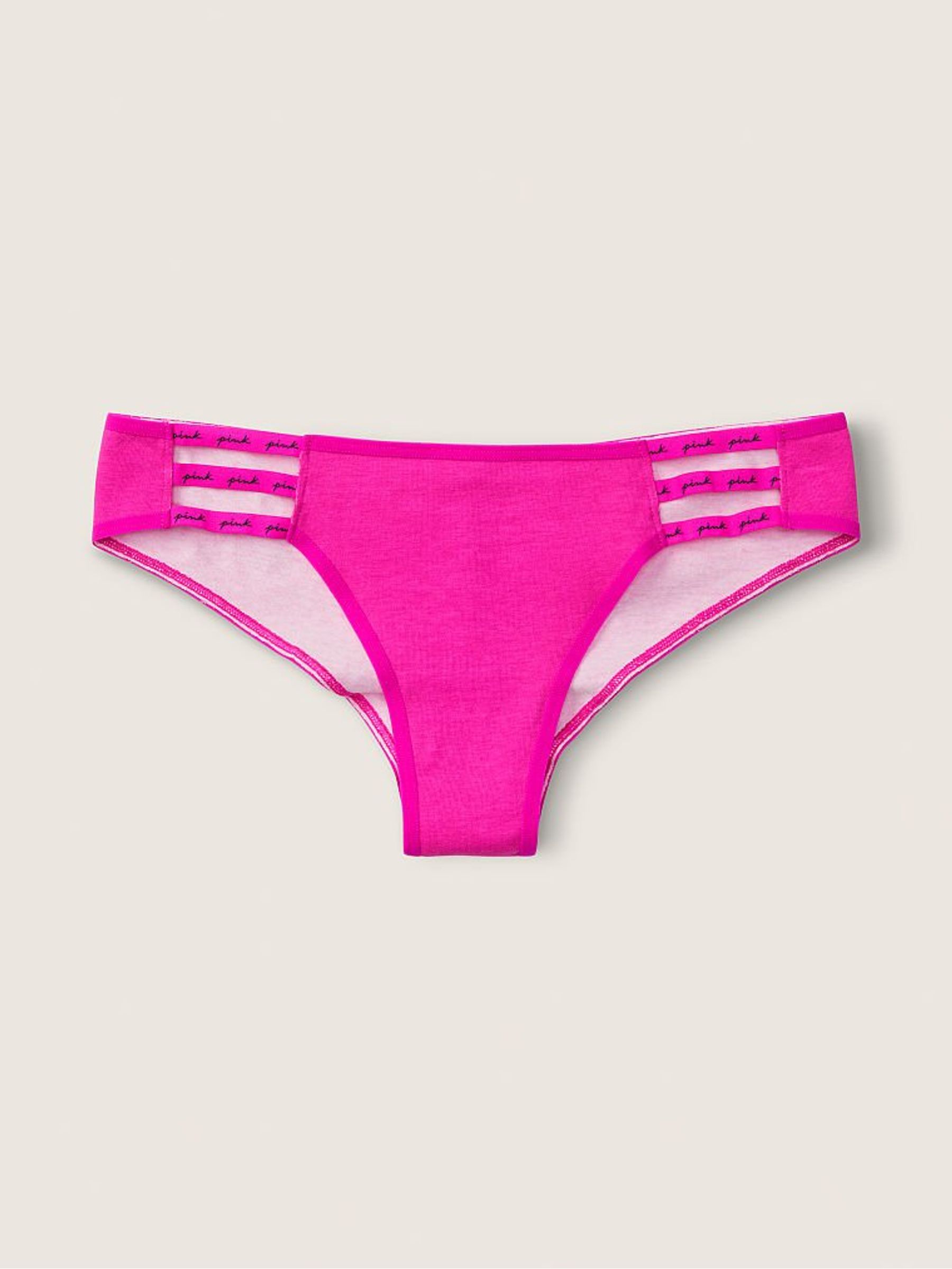 Neon Fuchsia Purple Cotton Strappy Logo Cheeky Knickers - Image 1 of 3