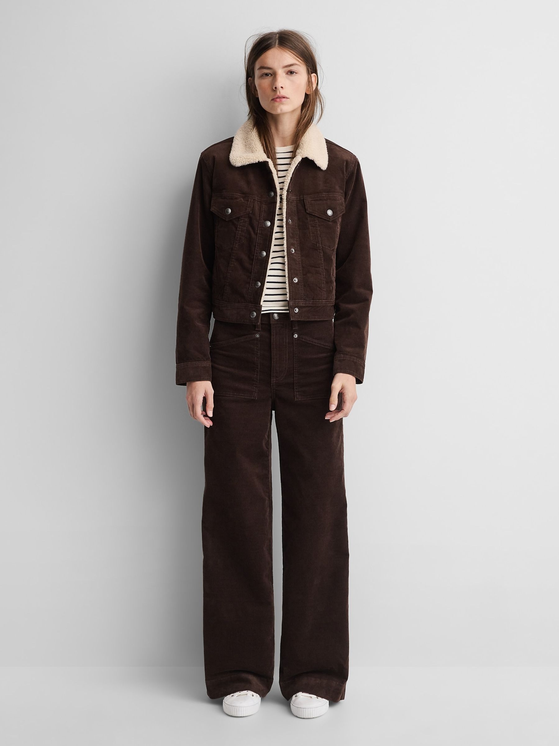 Gap x A.P.C. Brown High Waisted Corduroy Stride Trousers - Image 1 of 7 Gap x A.P.C. Brown High Waisted Corduroy Stride Trousers - Image 1 of 7