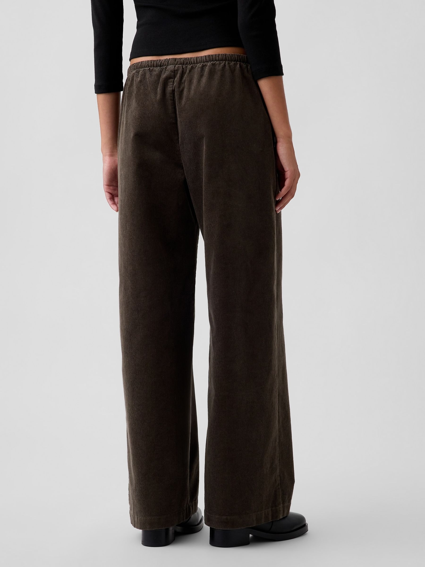 Olive Green Corduroy Easy Wide-Leg Trousers - Image 2 of 3