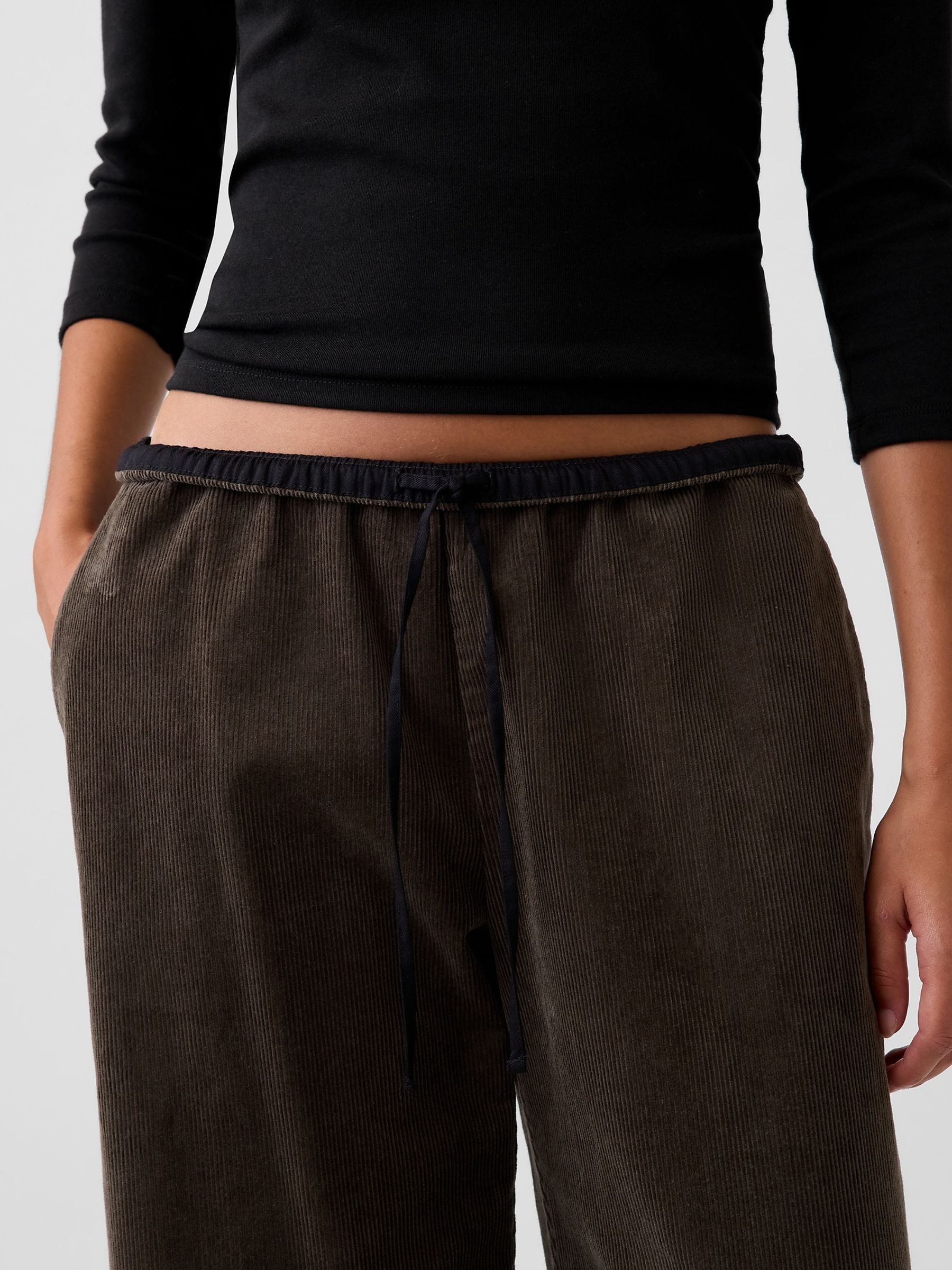 Olive Green Corduroy Easy Wide-Leg Trousers - Image 3 of 3