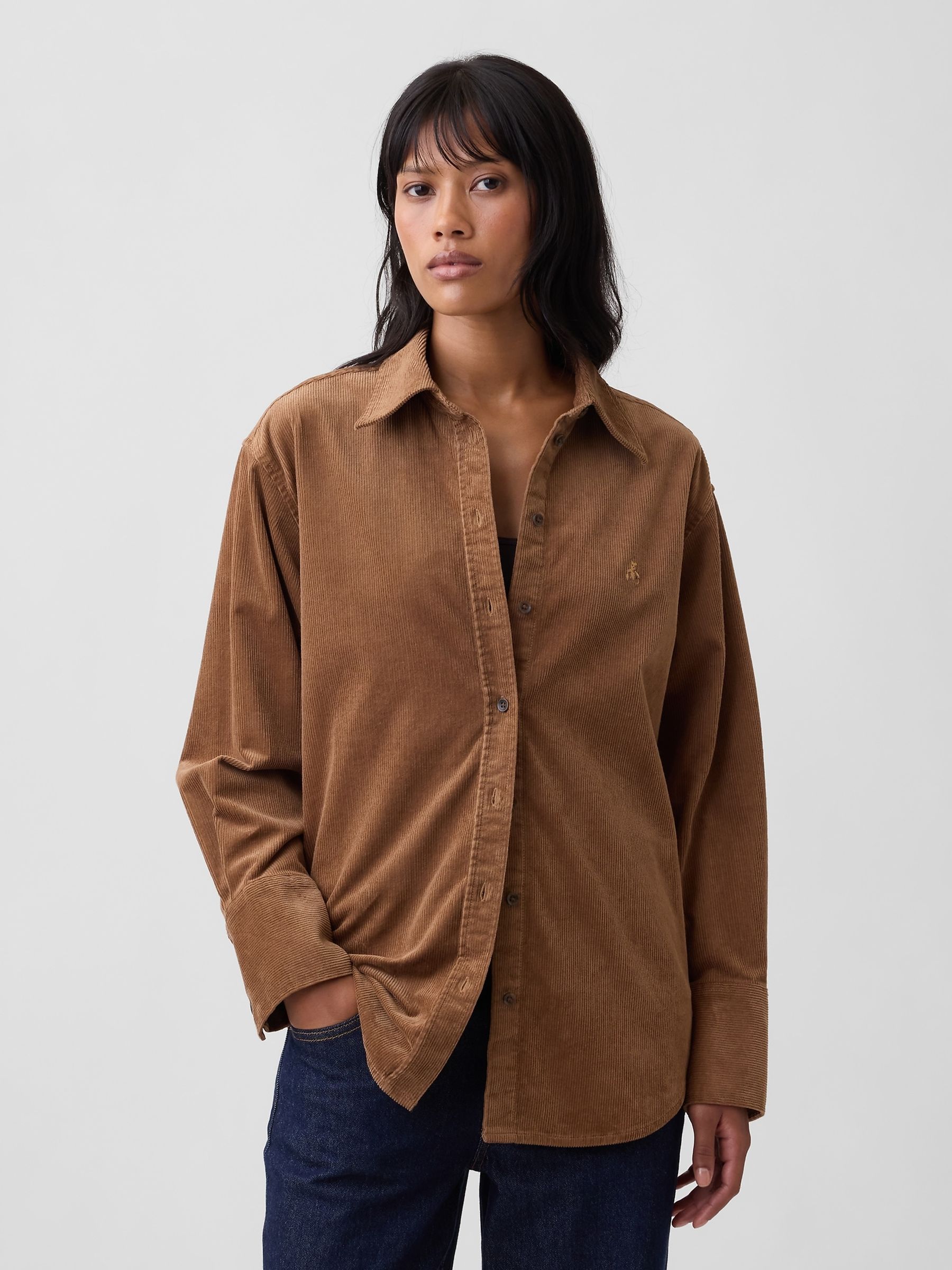 Tan Brown Corduroy Oversized Shirt - Image 1 of 5