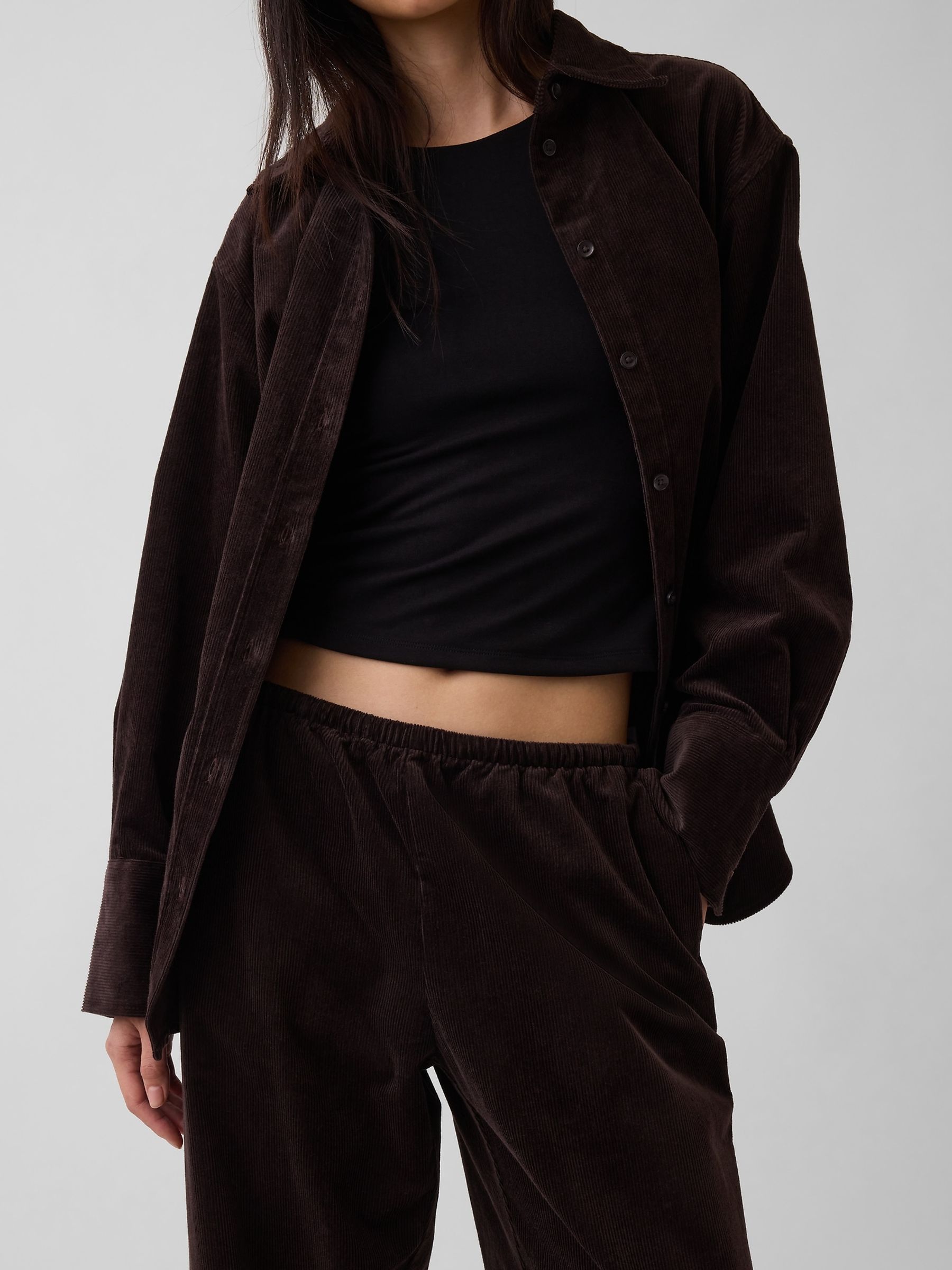 Dark Brown Corduroy Easy Wide-Leg Trousers - Image 3 of 6