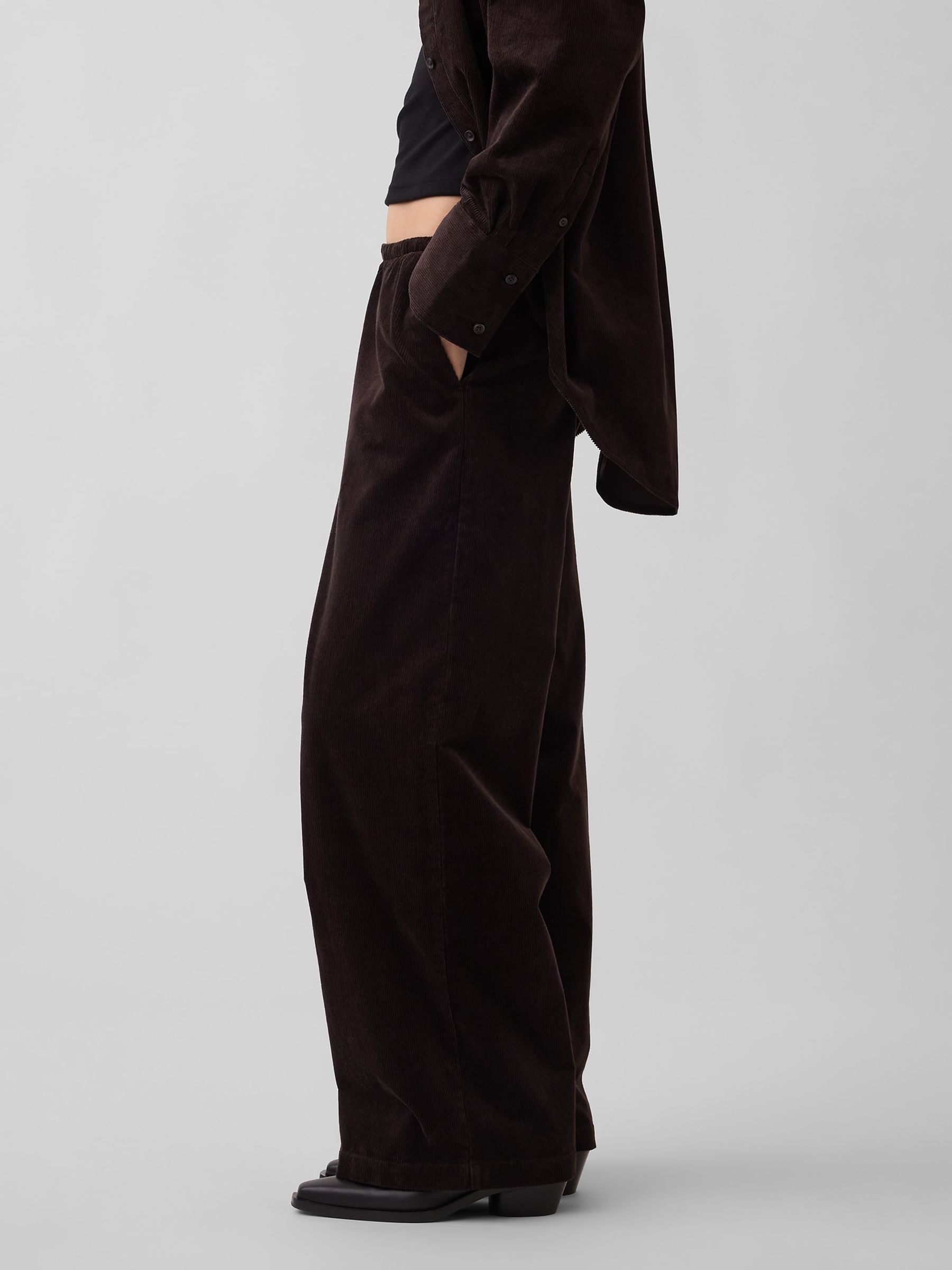 Dark Brown Corduroy Easy Wide-Leg Trousers - Image 4 of 6