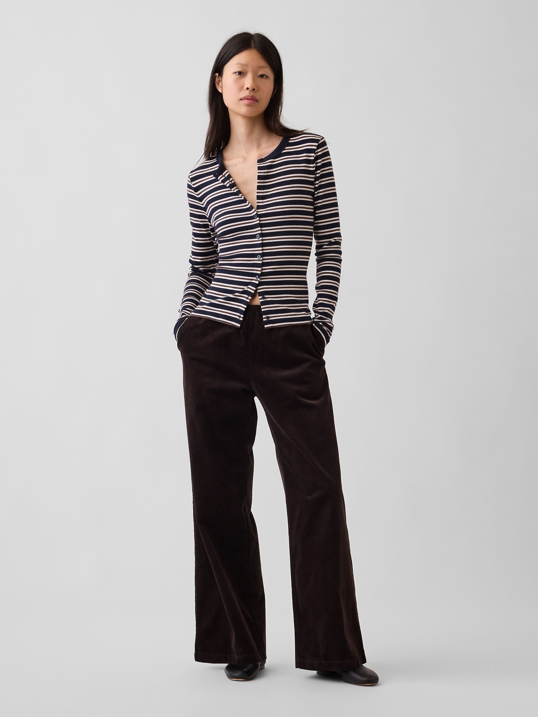 Dark Brown Corduroy Easy Wide-Leg Trousers - Image 5 of 6