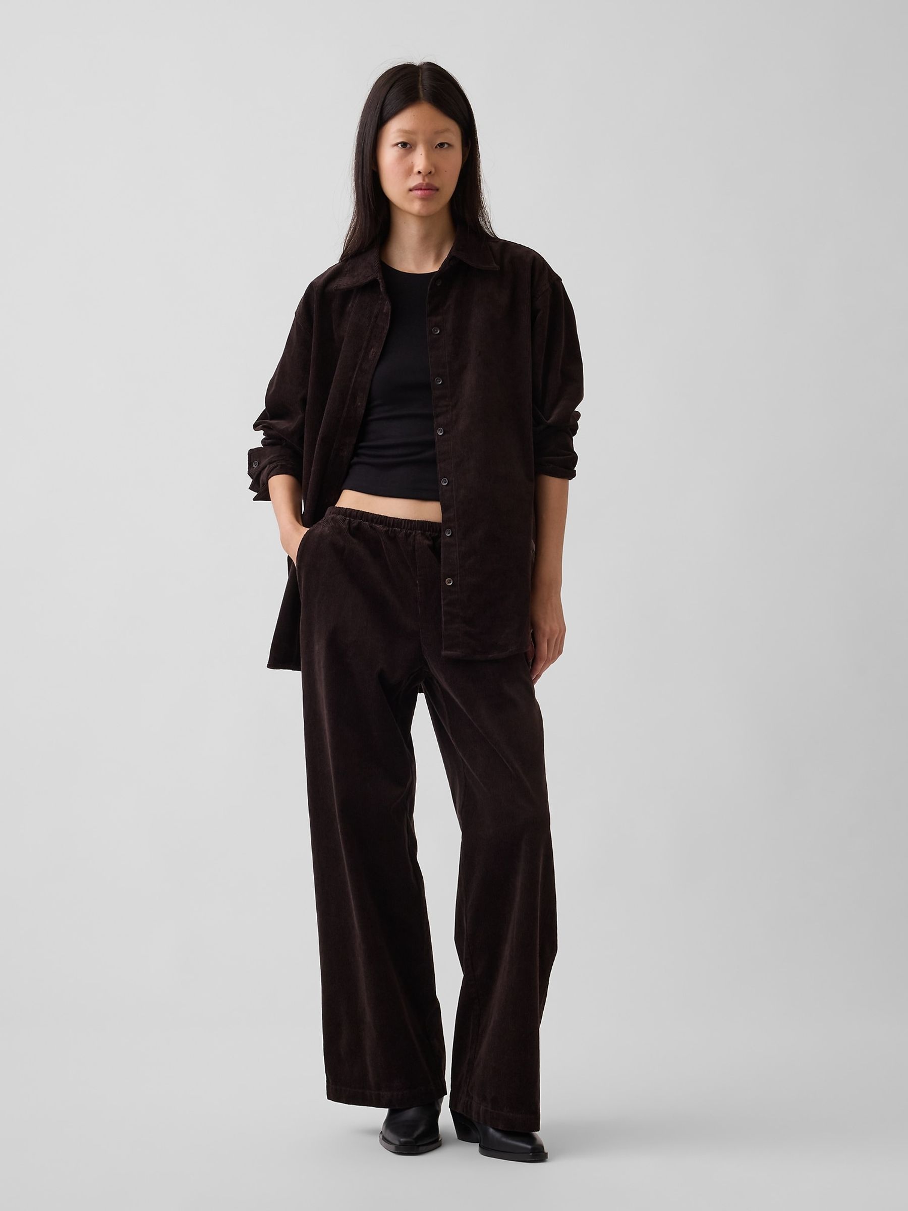 Dark Brown Corduroy Easy Wide-Leg Trousers - Image 6 of 6 Dark Brown Corduroy Easy Wide-Leg Trousers - Image 6 of 6