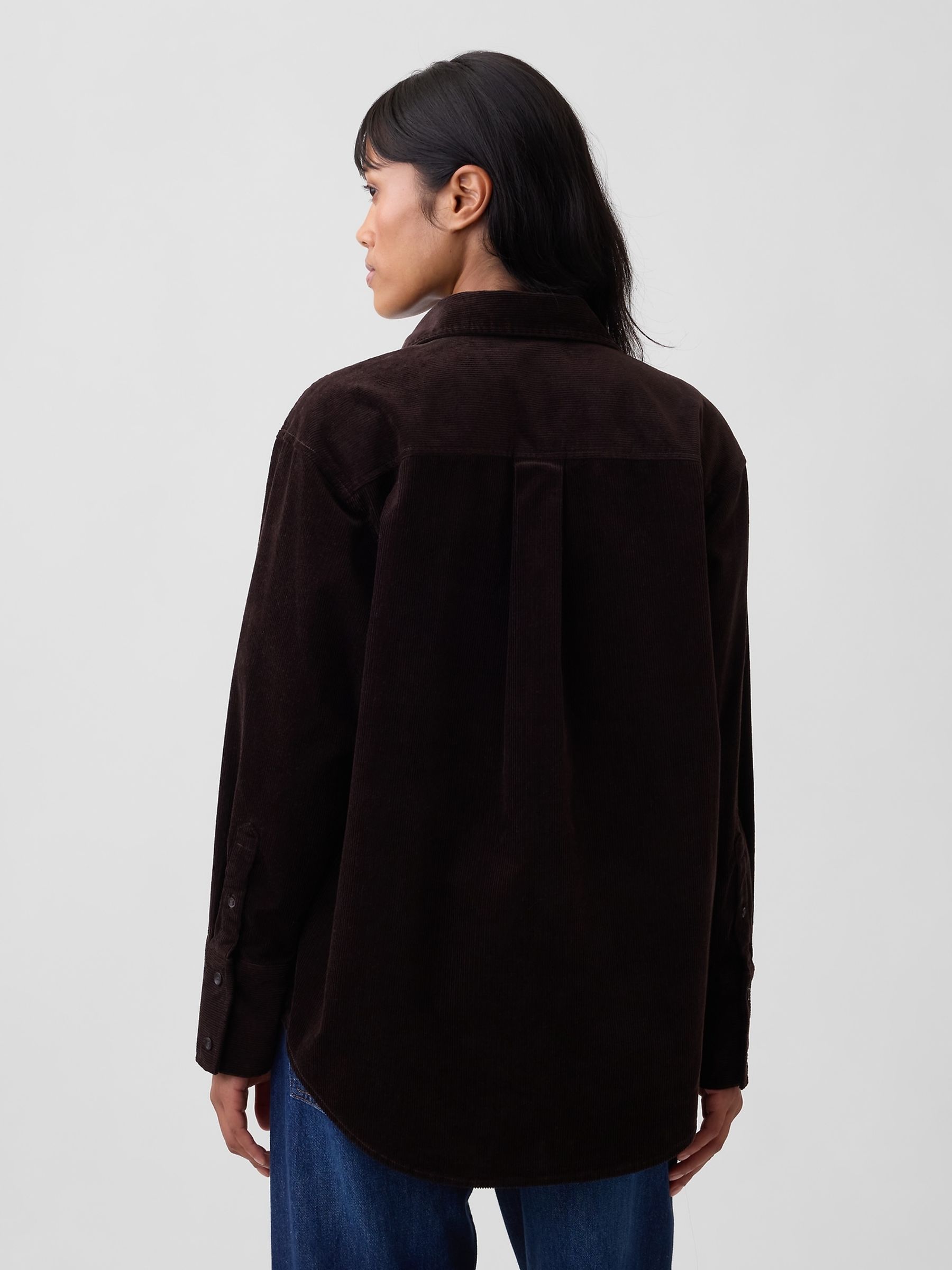 Dark Brown Corduroy Oversized Shirt - Image 2 of 5