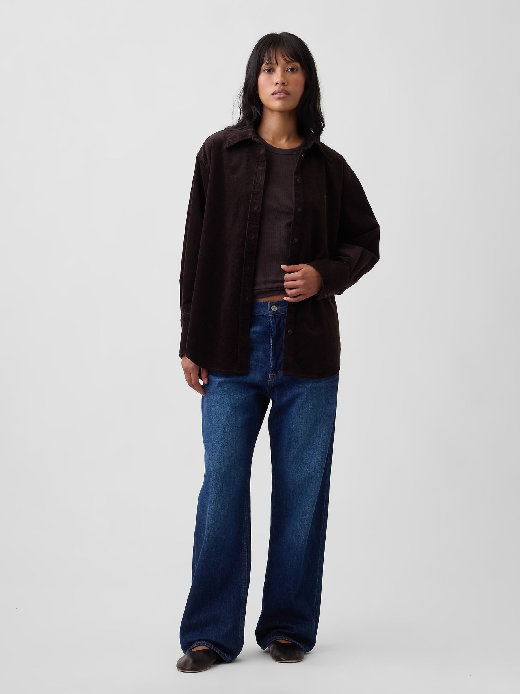 Dark Brown Corduroy Oversized Shirt - Image 3 of 5