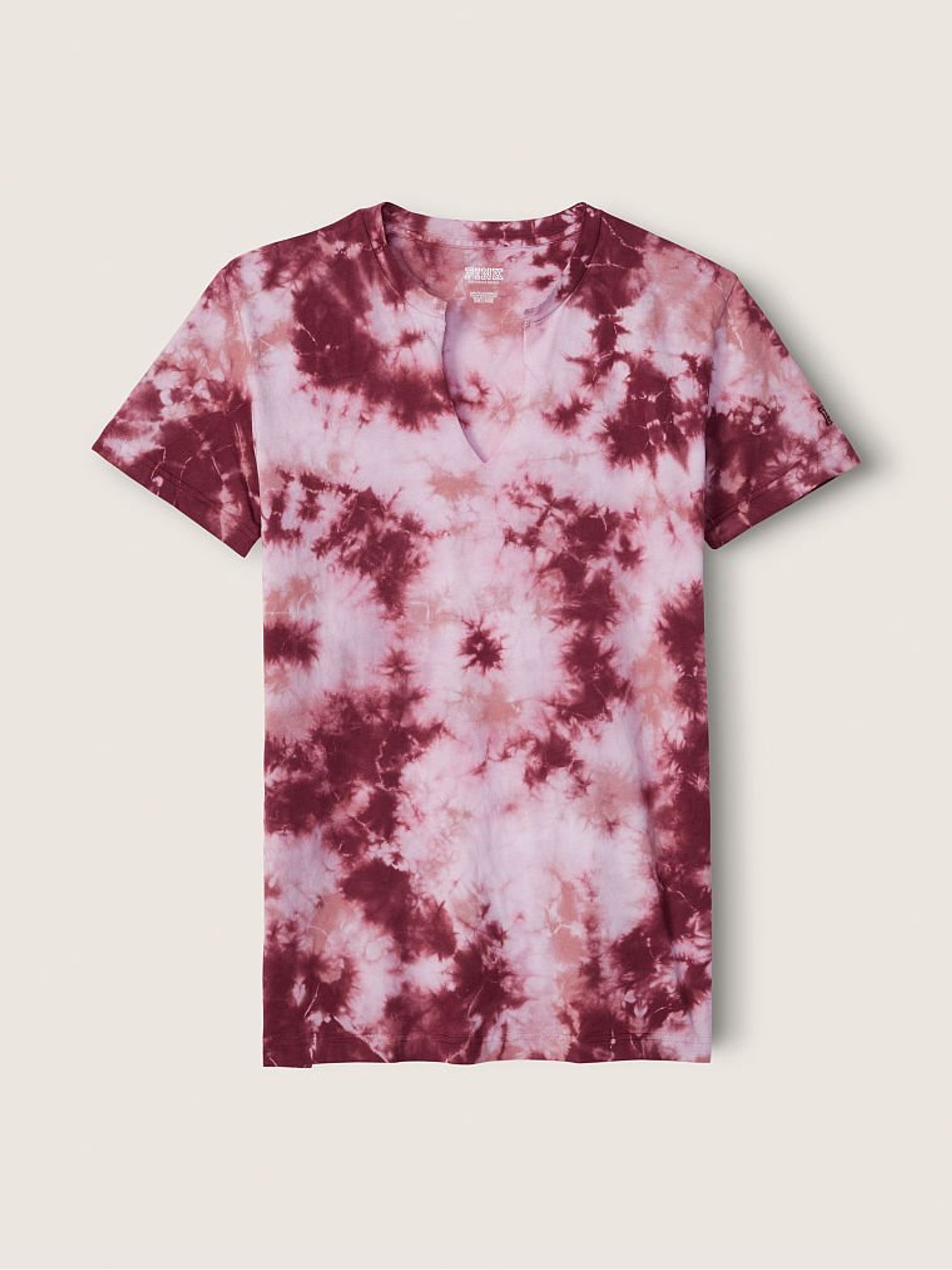 Damsel Pink Cloudy Tie Dye Campus Short Sleeve Notch Neck Tee - Image 1 of 2