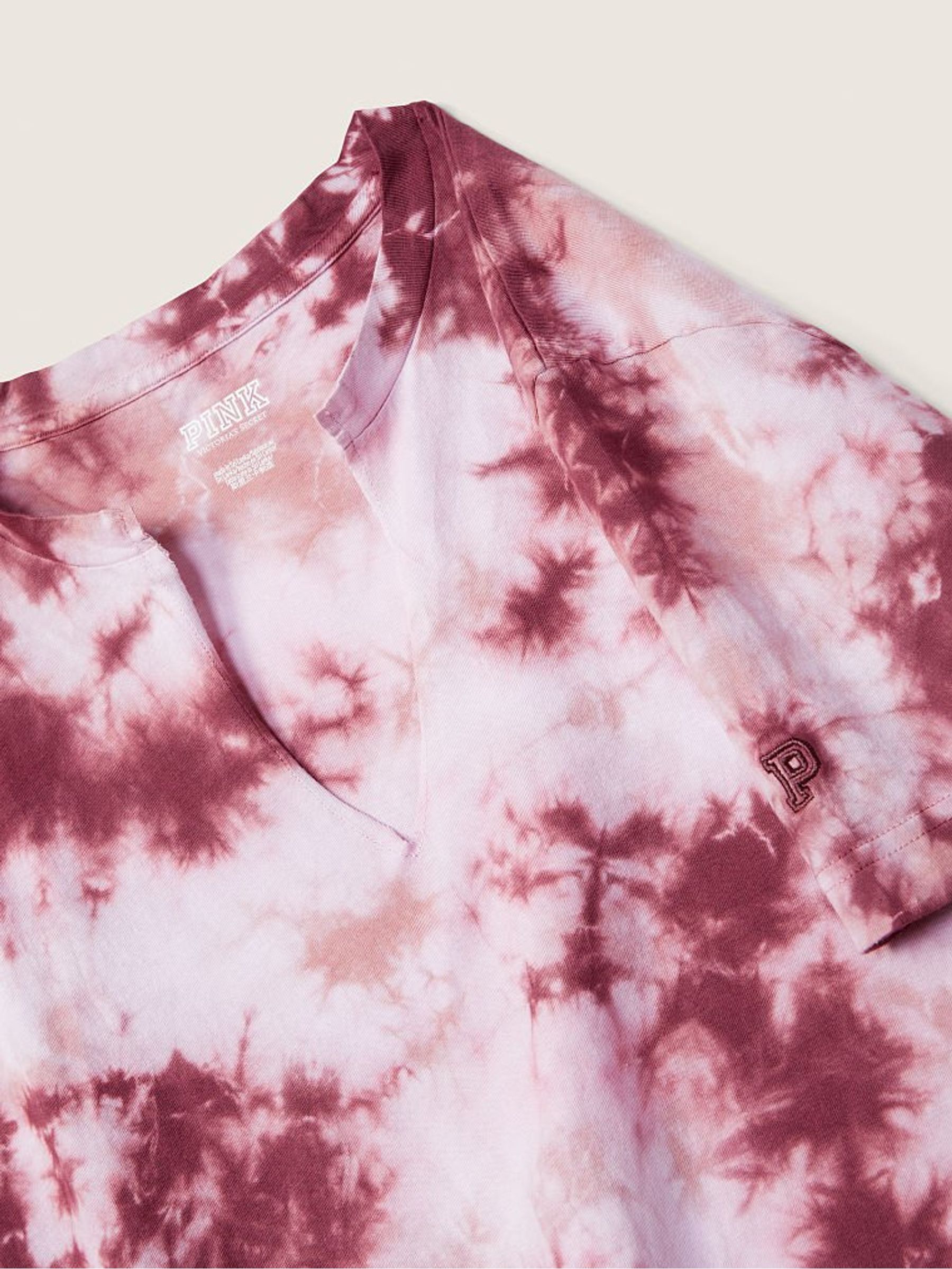 Damsel Pink Cloudy Tie Dye Campus Short Sleeve Notch Neck Tee - Image 2 of 2