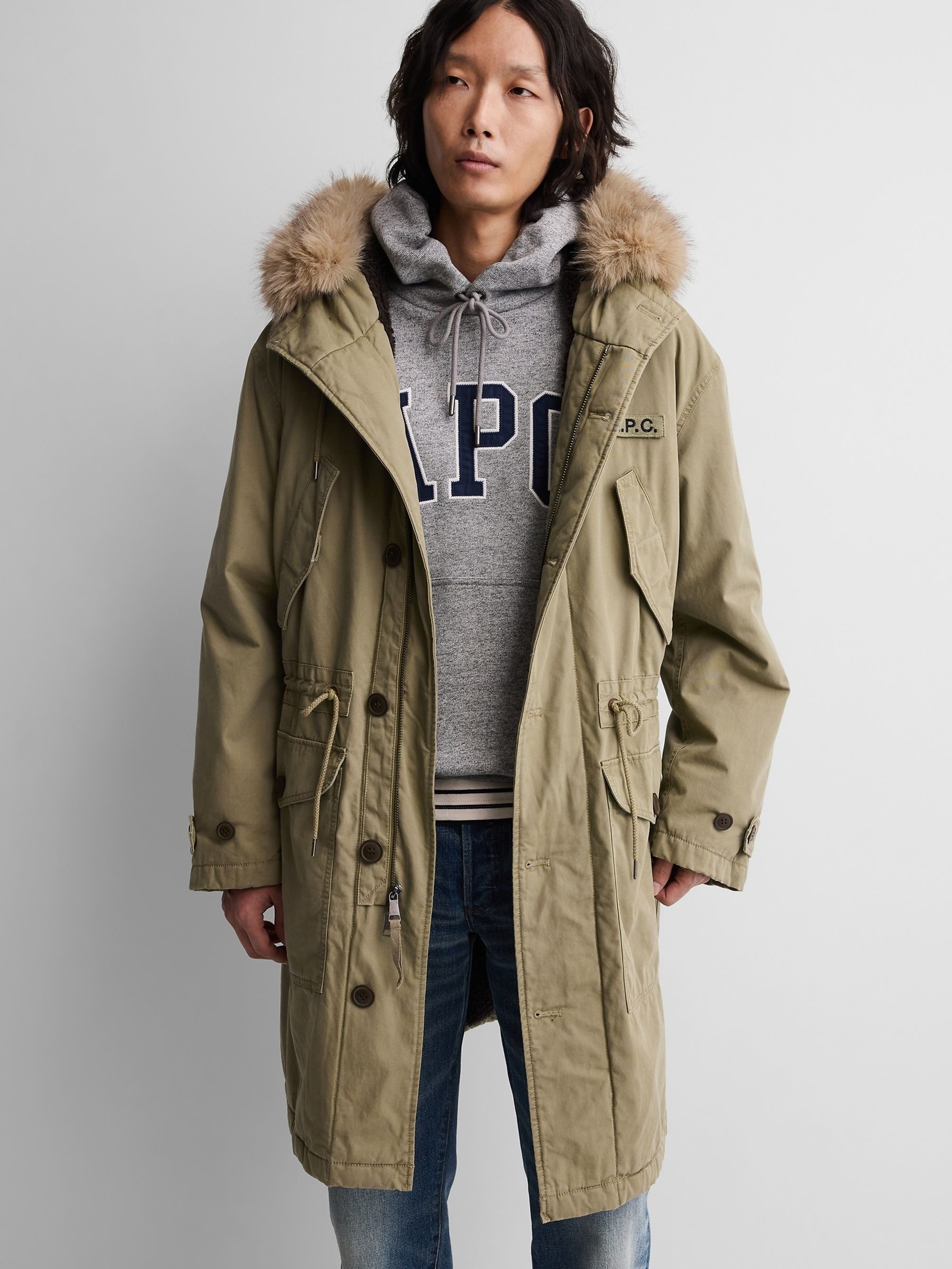 Gap x A.P.C. Green Oversized Sherpa-Lined Utility Parka Jacket - Image 3 of 7
