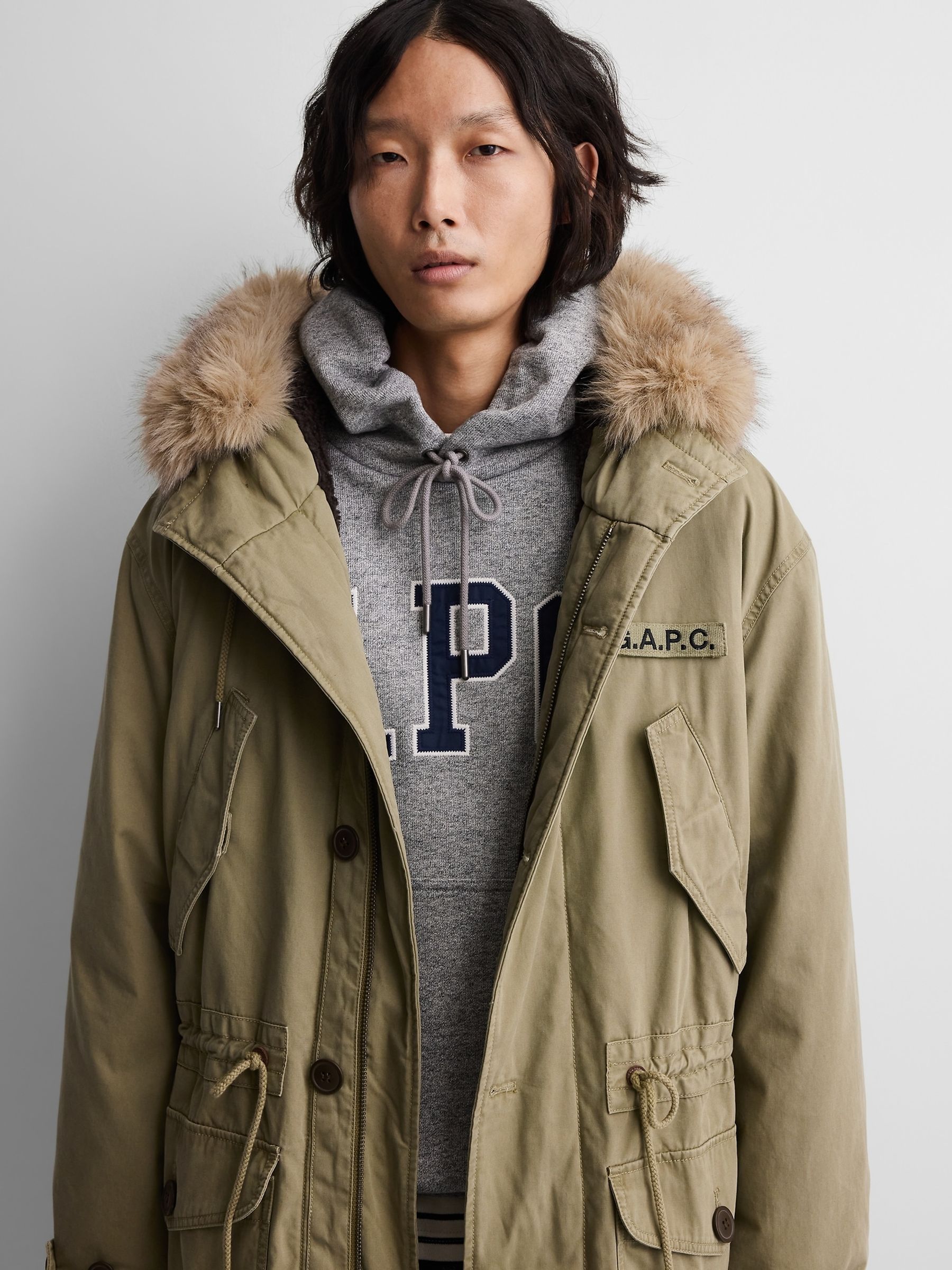 Gap x A.P.C. Green Oversized Sherpa-Lined Utility Parka Jacket - Image 4 of 7