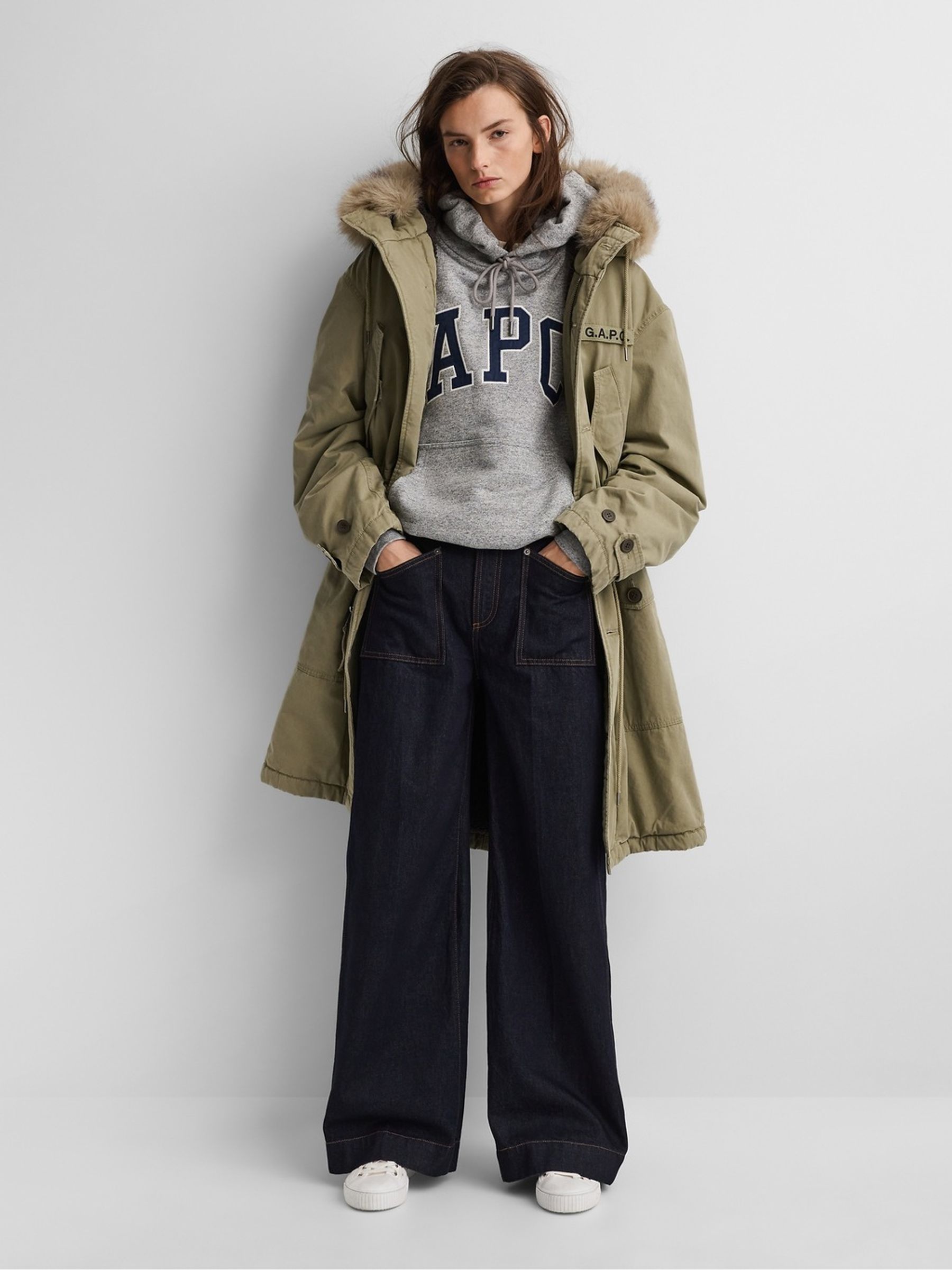 Gap x A.P.C. Green Oversized Sherpa-Lined Utility Parka Jacket - Image 5 of 7