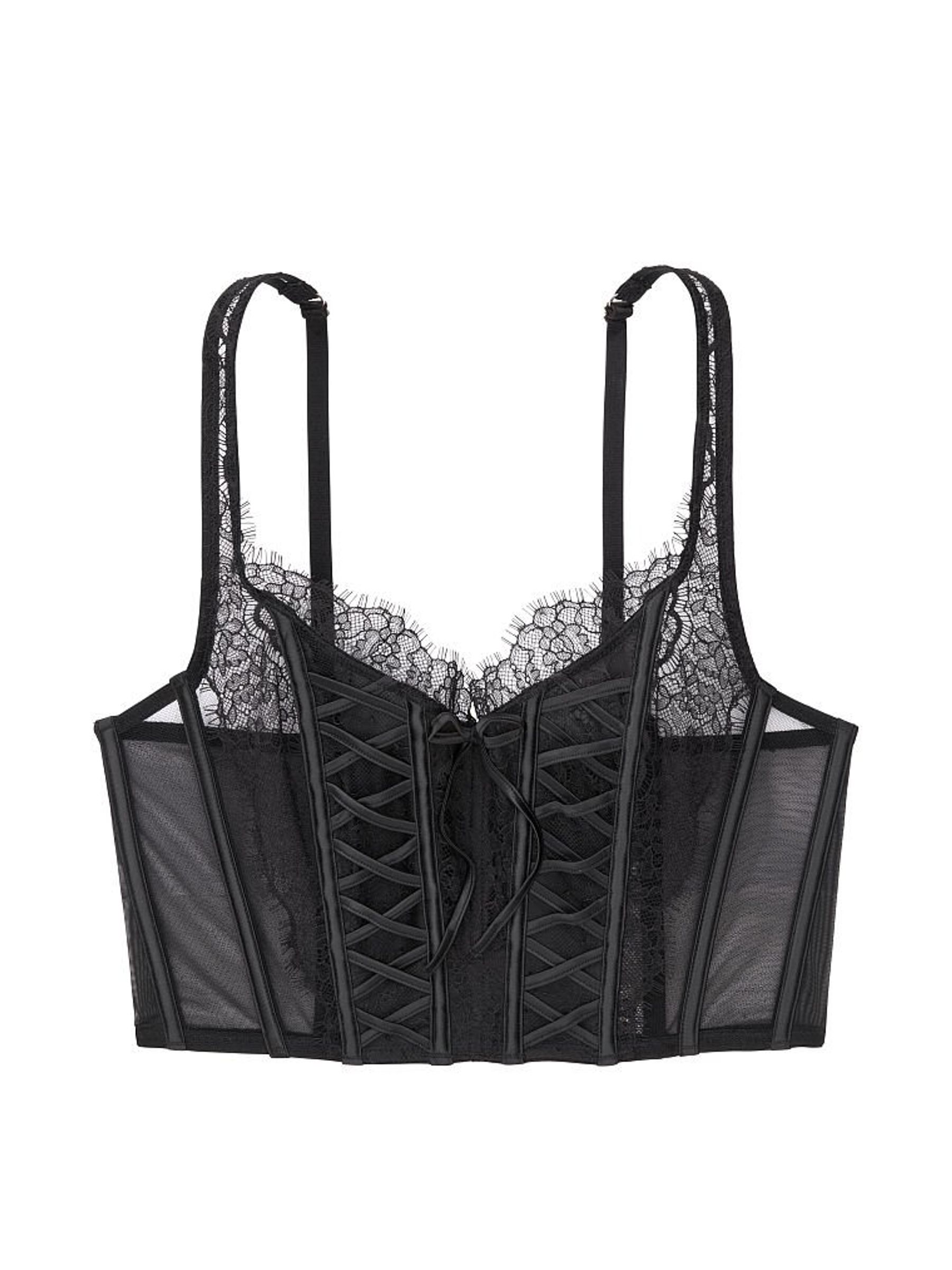 Black Lace Unlined Non Wired Corset Bra Top - Image 4 of 4
