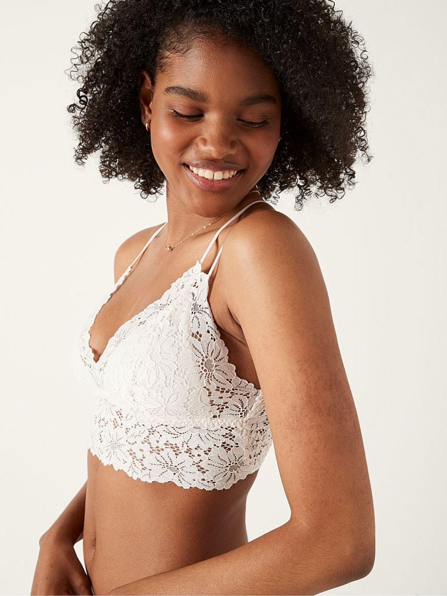 Coconut White Lace Strappy Back Longline Bralette - Image 3 of 4