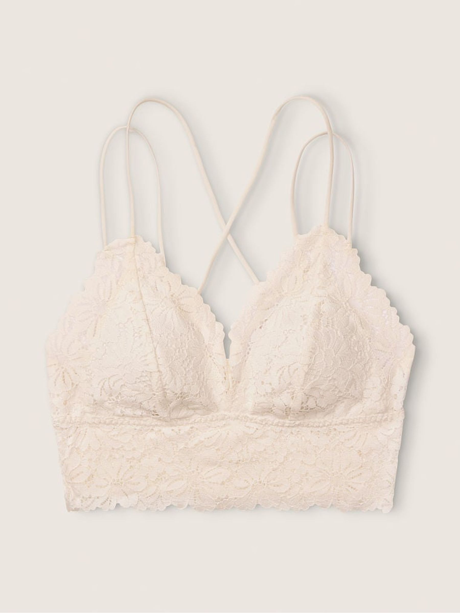 Coconut White Lace Strappy Back Longline Bralette - Image 4 of 4