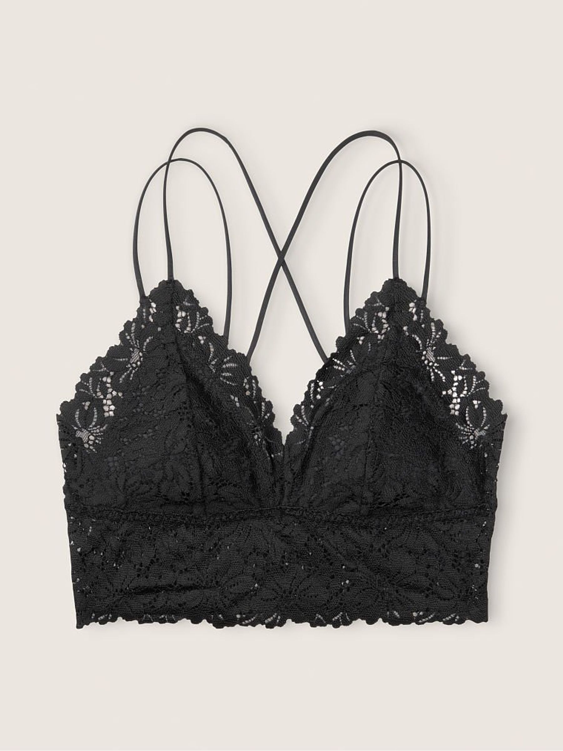 Black Lace Strappy Back Longline Bralette - Image 2 of 2