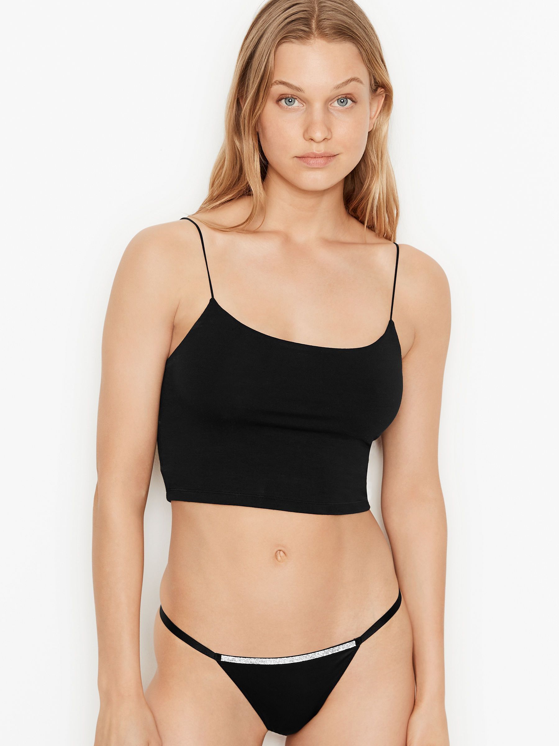 Black Smooth G String Shine Strap Knickers - Image 1 of 1