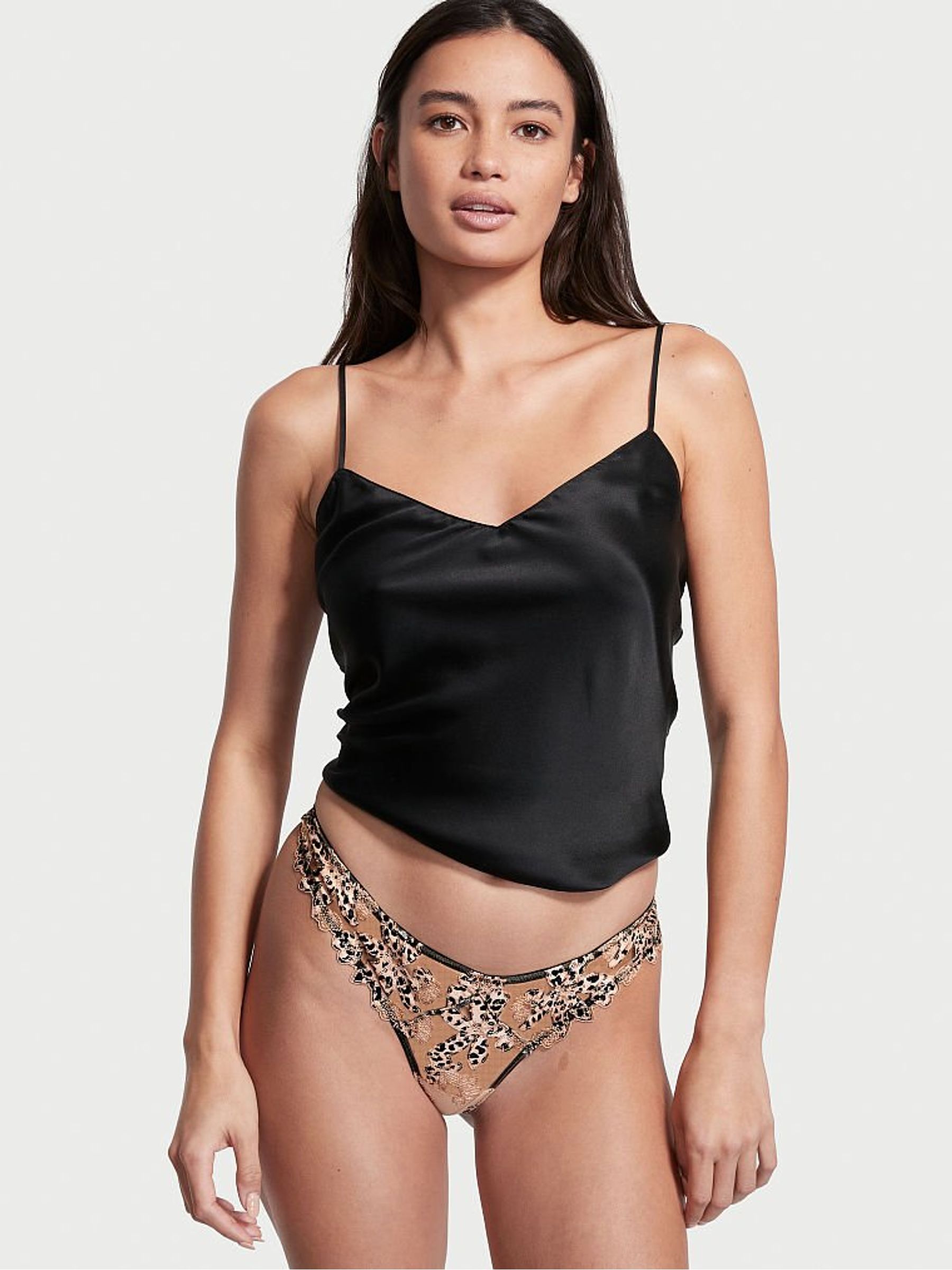 Black Embroidered Thong Knickers - Image 1 of 3 Black Embroidered Thong Knickers - Image 1 of 3