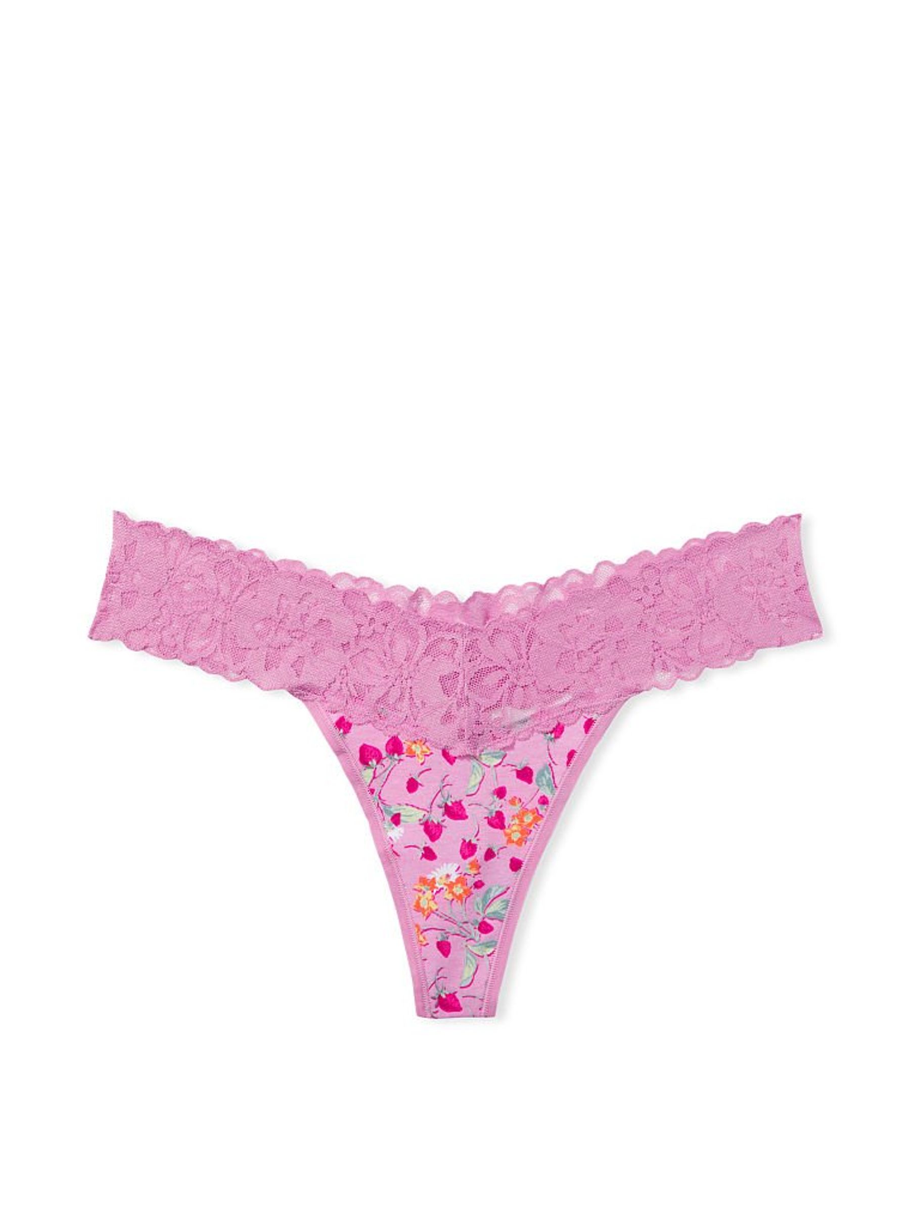 Show Girl Pink Cotton Lace Waist Thong Knickers - Image 3 of 3