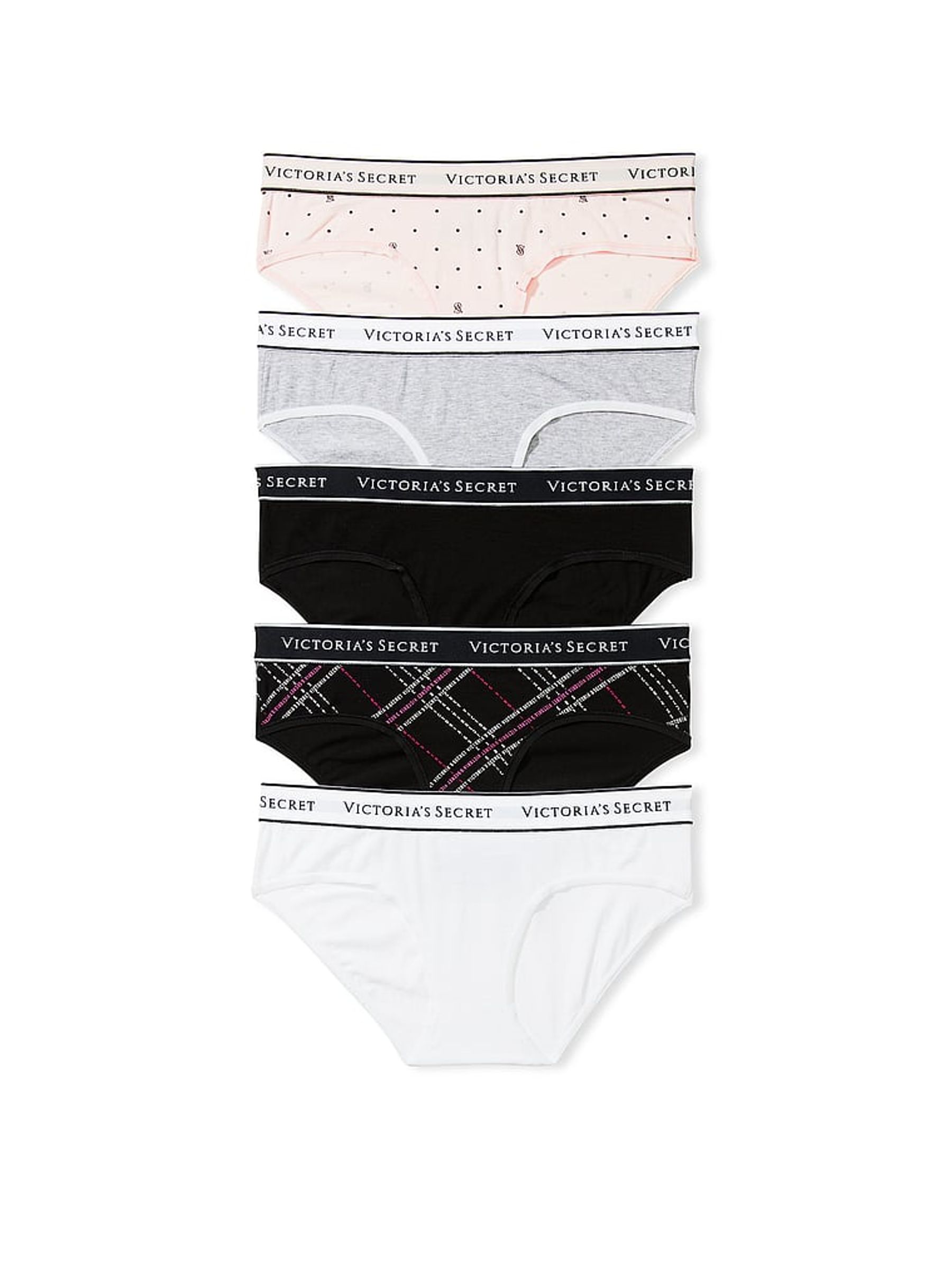 White/Black/Grey/Nude Hipster Logo 5 Pack Knickers - Image 1 of 1