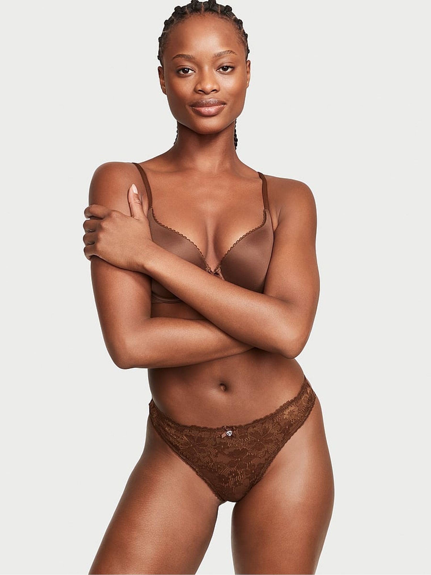 Ganache Nude Lace Thong Knickers - Image 1 of 3