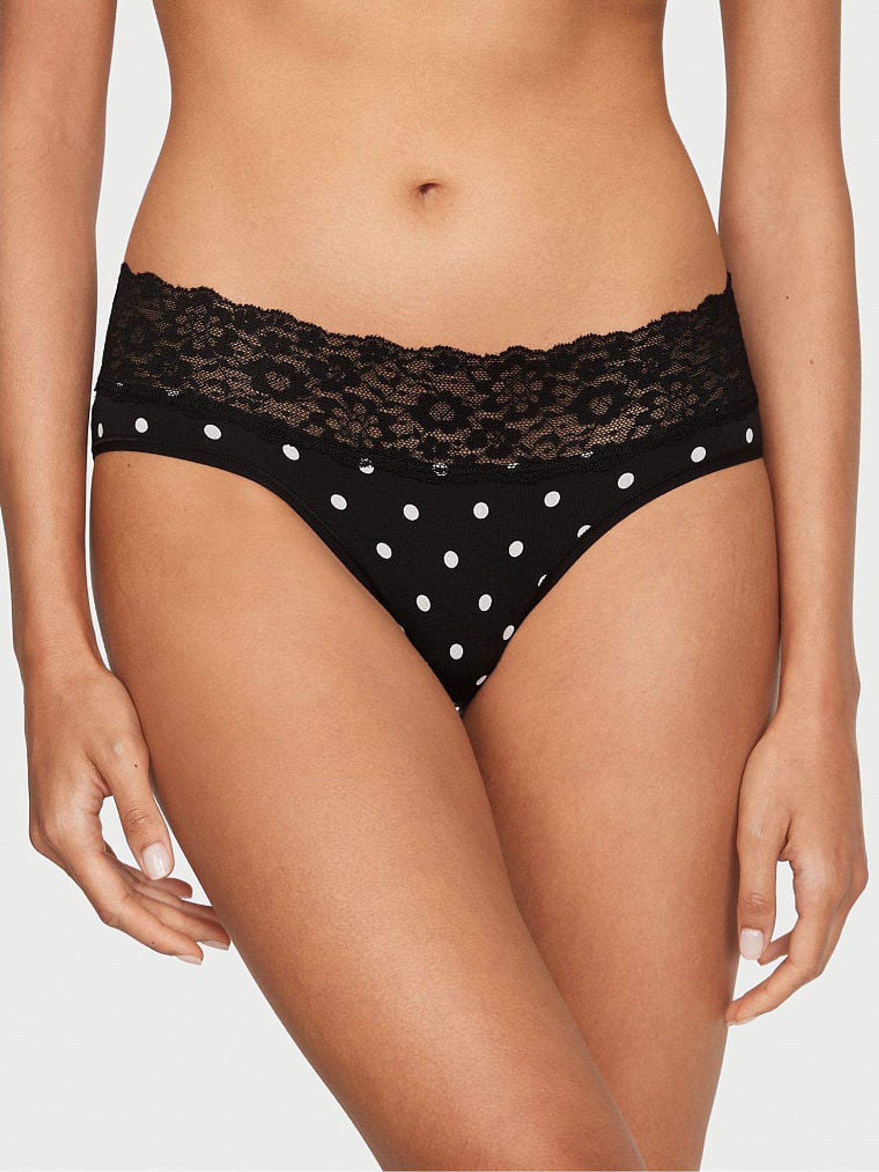 Black Medium Dot Posey Lace Waist Hipster Knickers - Image 1 of 3