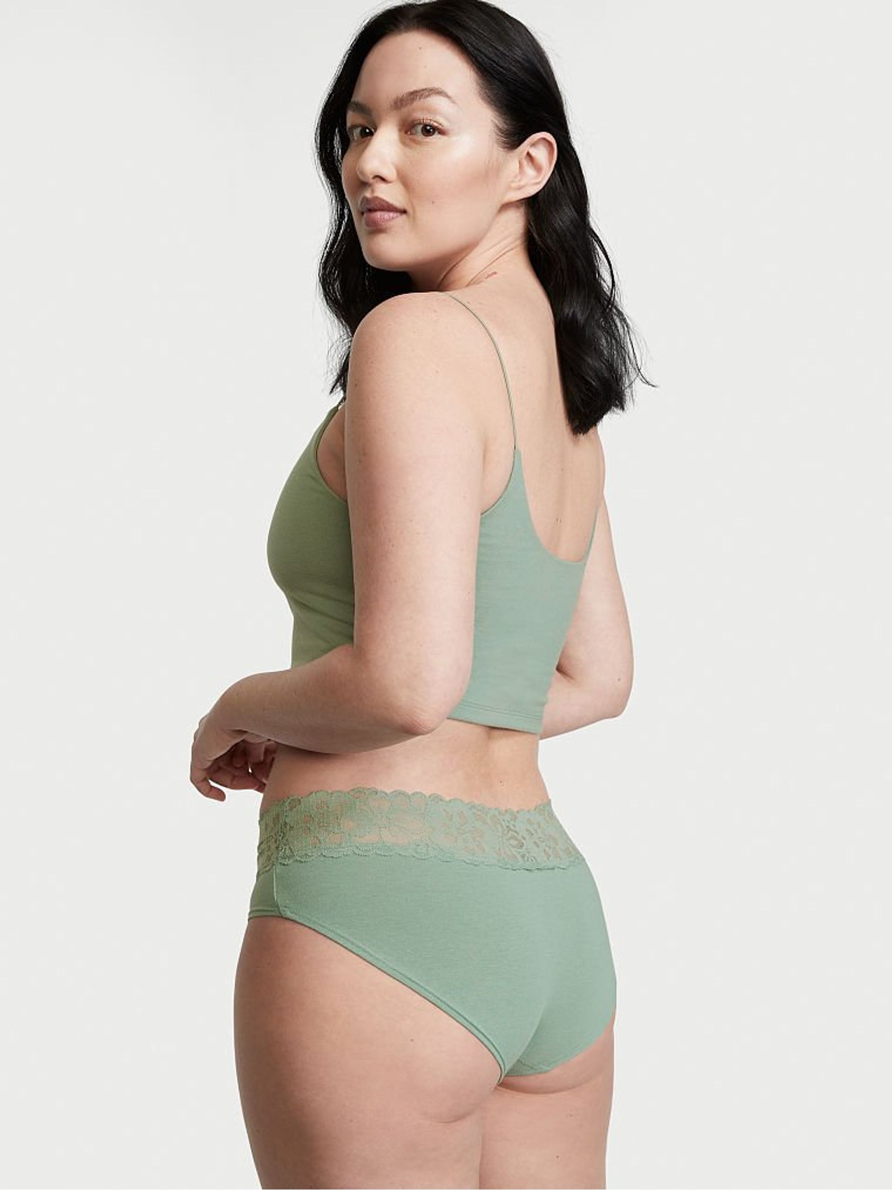 Sea Salt Green Lace Waist Cotton Hiphugger Knickers - Image 2 of 3